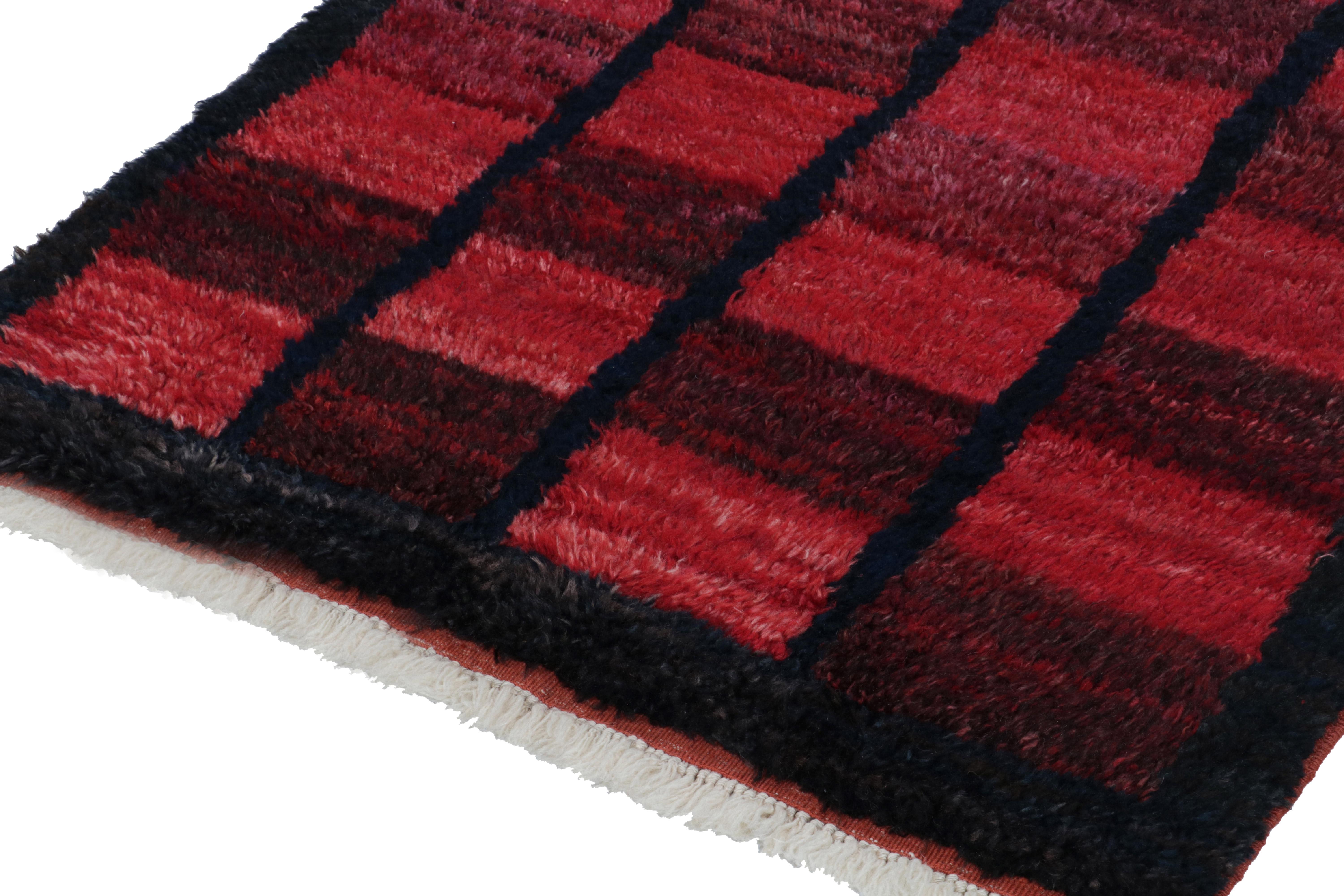 1950s Vintage Tulu Rug in Red, Blue-Black Geometric Pattern by Rug & Kilim In Good Condition For Sale In Long Island City, NY