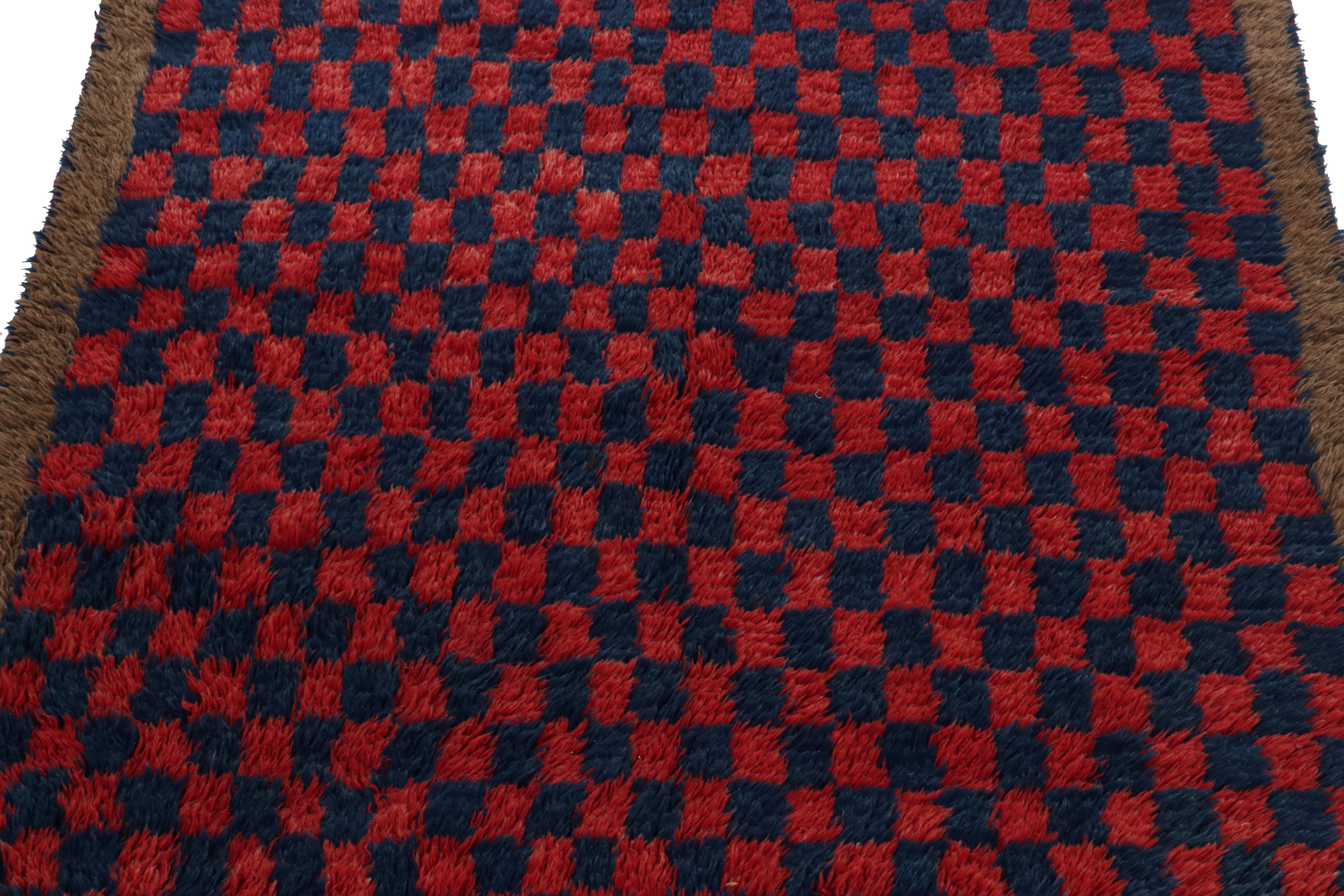 Turkish 1950s Vintage Tulu Rug in Red, Blue, Brown Geometric Pattern by Rug & Kilim For Sale