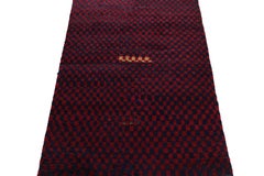 1950s Vintage Tulu Rug in Red Blue Checkerboard Geometric Pattern by Rug & Kilim