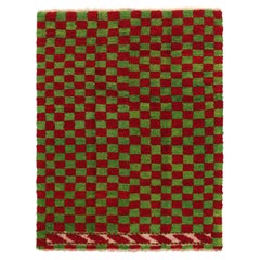 1950s Vintage Tulu Rug in Red, Green Chessboard Geometric Pattern by Rug & Kilim