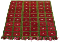 1950s Vintage Tulu Rug in Red, Green, Pink Geometric Pattern by Rug & Kilim