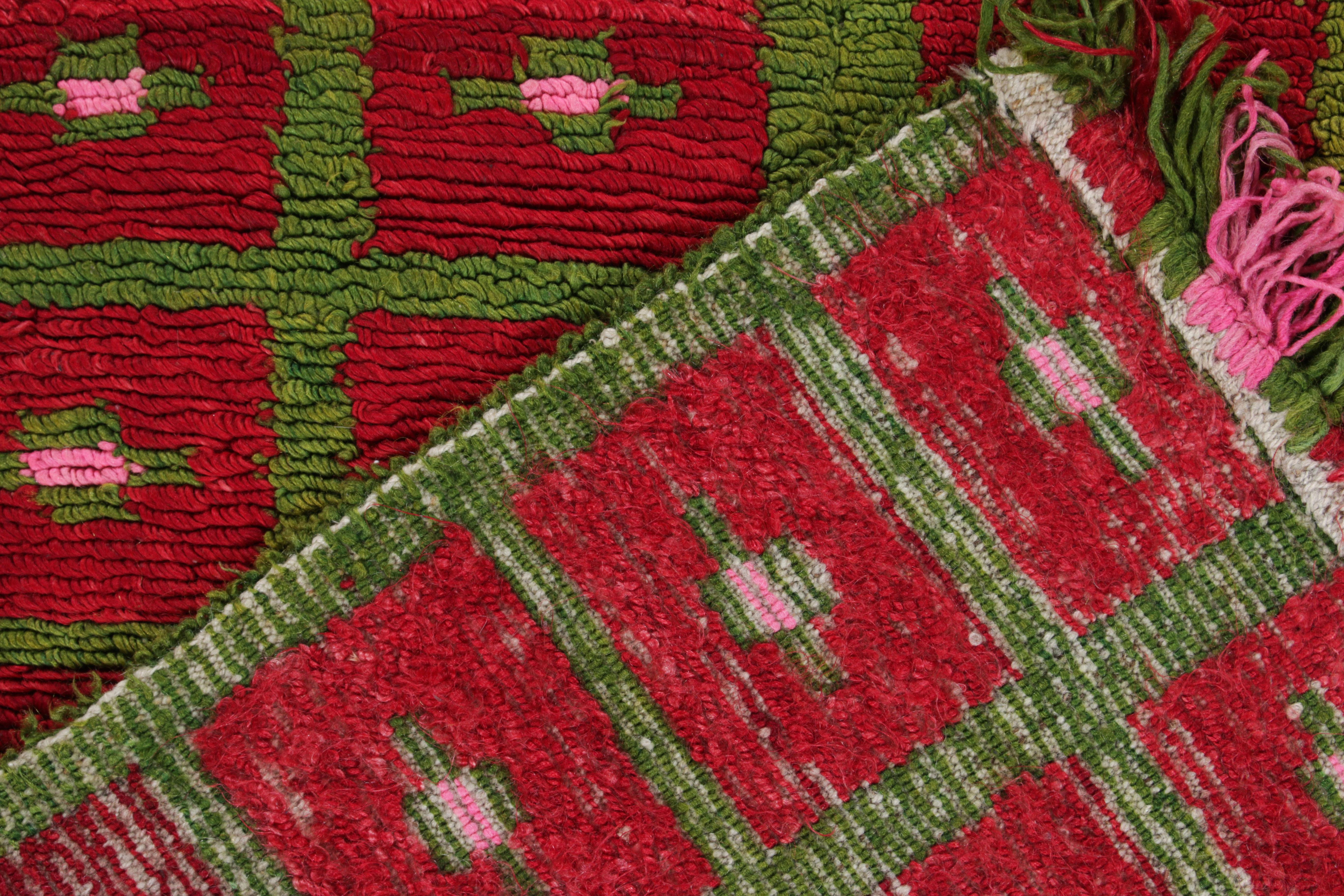 1950s Vintage Tulu Rug in Red, Green, Pink Geometric Pattern by Rug & Kilim In Good Condition For Sale In Long Island City, NY