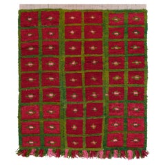 1950s Vintage Tulu Rug in Red, Green, Pink Geometric Pattern by Rug & Kilim
