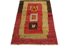 1950s Vintage Tulu Rug in Red, Yellow, Brown Geometric Pattern by Rug & Kilim