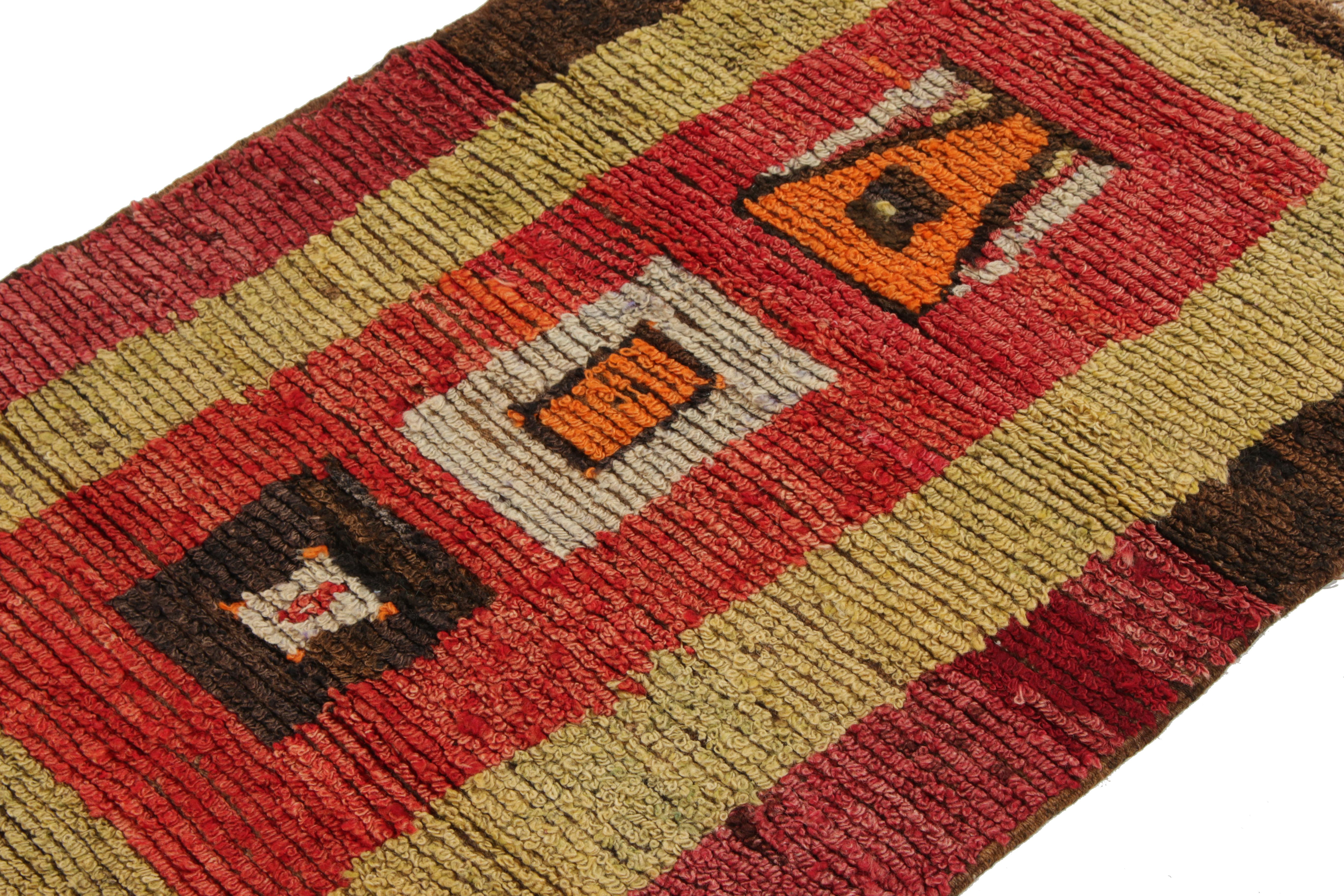 Turkish 1950s Vintage Tulu Rug in Red, Yellow, Brown Geometric Pattern by Rug & Kilim For Sale