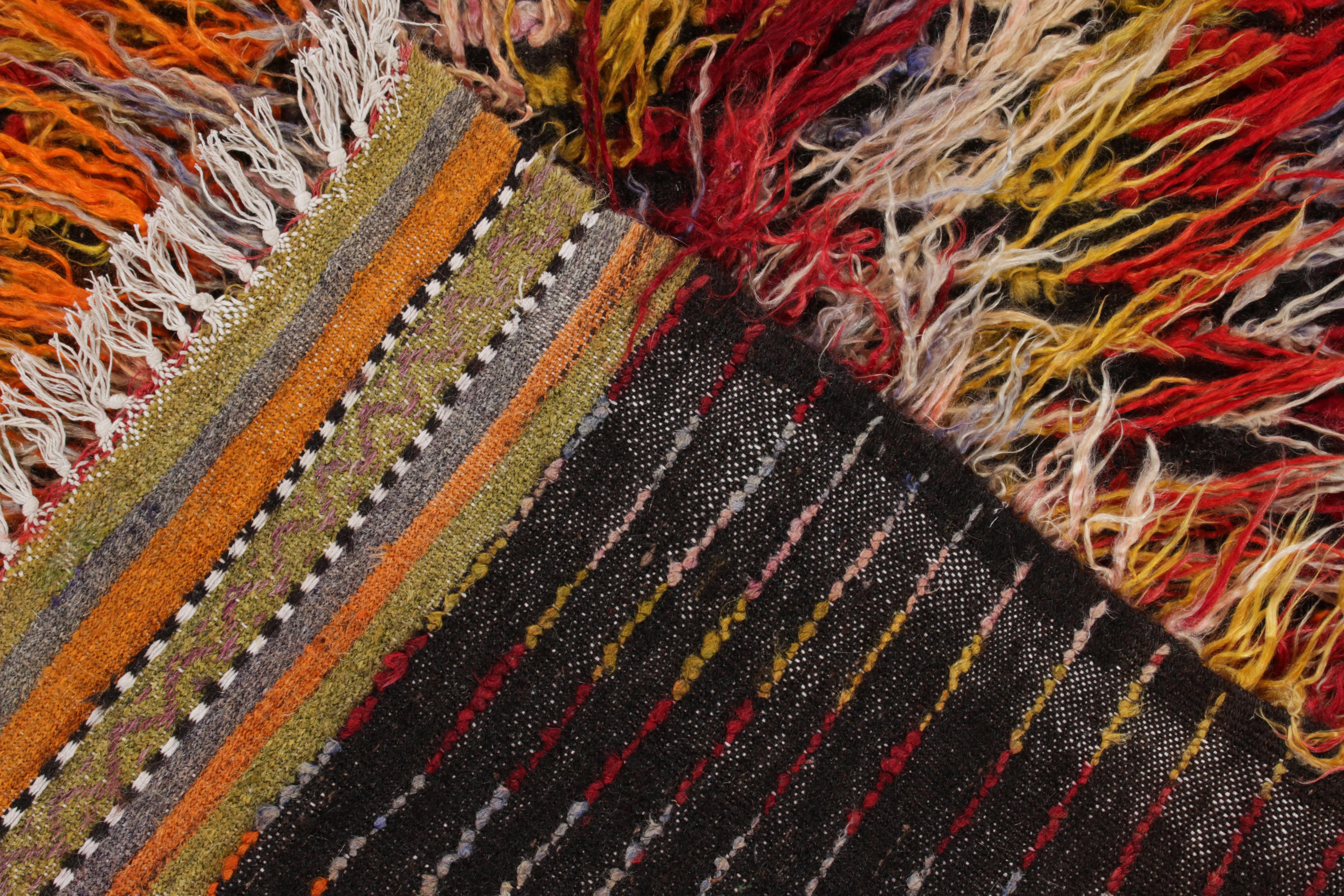 1950s Vintage Tulu Rug in Red, Yellow & Orange Shag Pile by Rug & Kilim In Good Condition For Sale In Long Island City, NY
