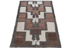 1950s Vintage Tulu Shag Rug in Brown, Gray Geometric Pattern by Rug & Kilim