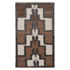 1950s Vintage Tulu Shag Rug in Brown, Gray Geometric Pattern by Rug & Kilim