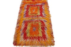 1950s Vintage Tulu Shag Rug in Red, Orange Geometric Pattern by Rug & Kilim