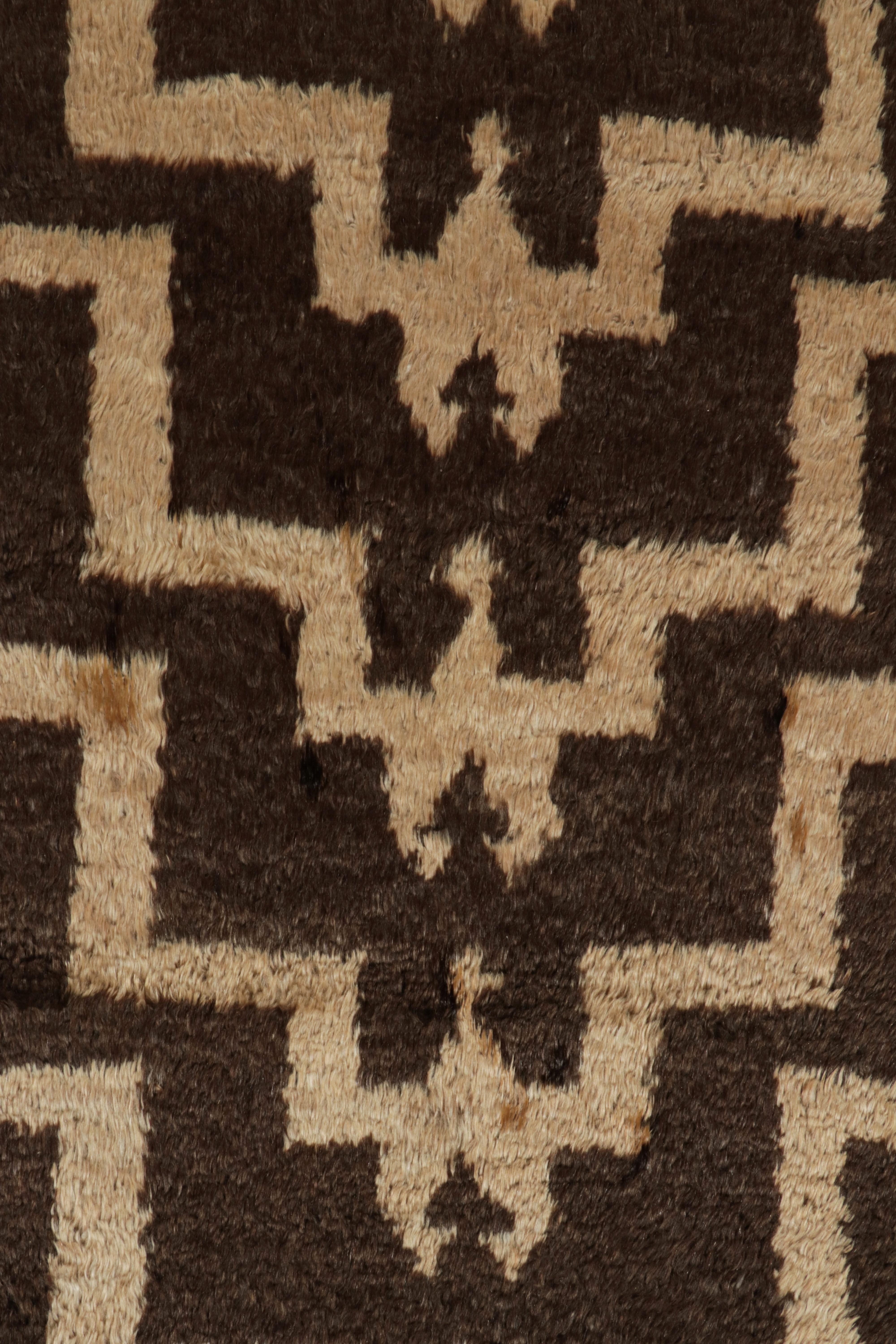1950s Vintage Tulu Tribal Rug in Brown & Beige Geometric Pattern by Rug & Kilim In Good Condition For Sale In Long Island City, NY