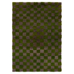 1950s Retro Tulu Tribal Rug in Green, Gray Geometric Pattern by Rug & Kilim