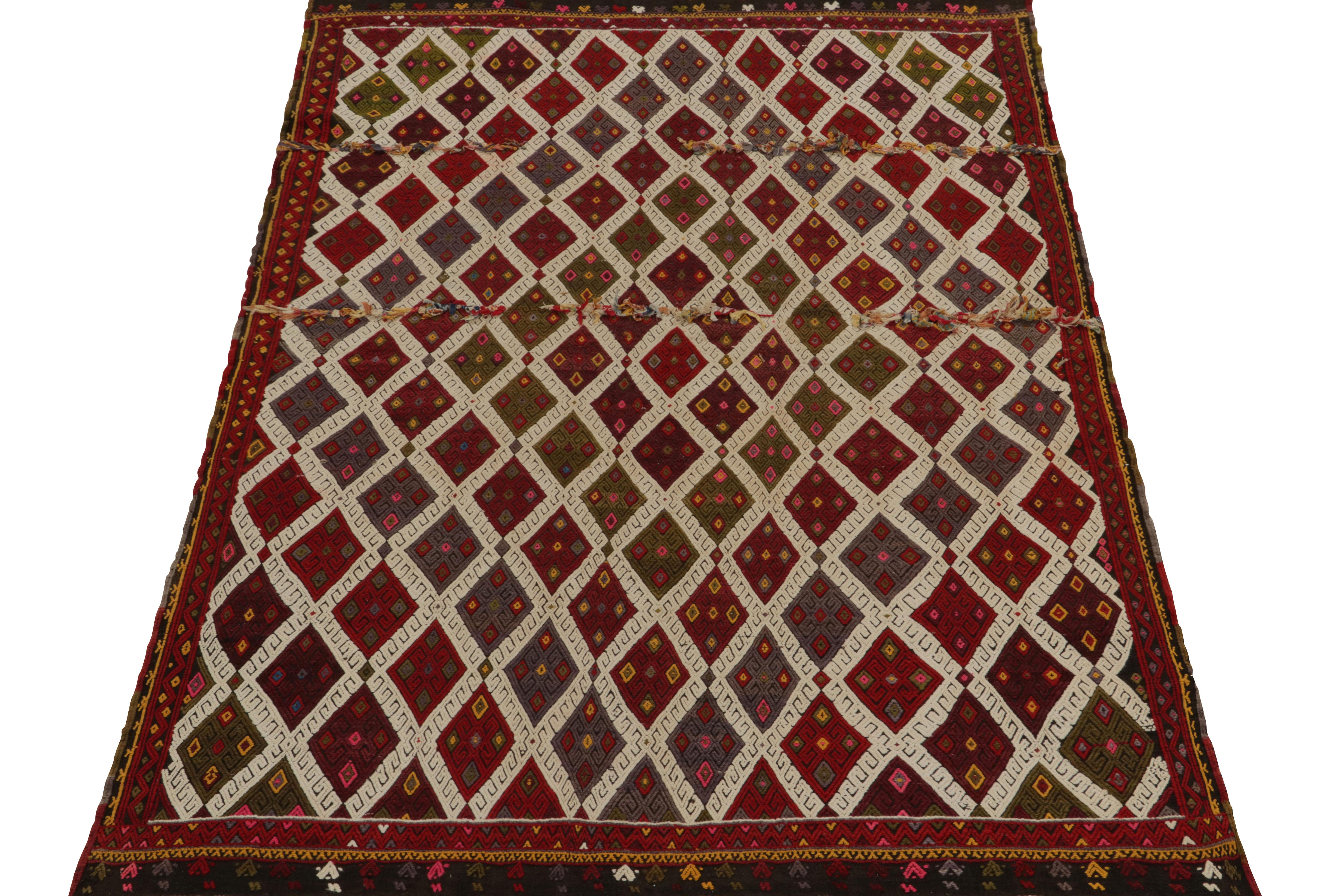Turkish 1950s Vintage Tulu Tribal Rug in Multicolor Geometric Pattern by Rug & Kilim For Sale