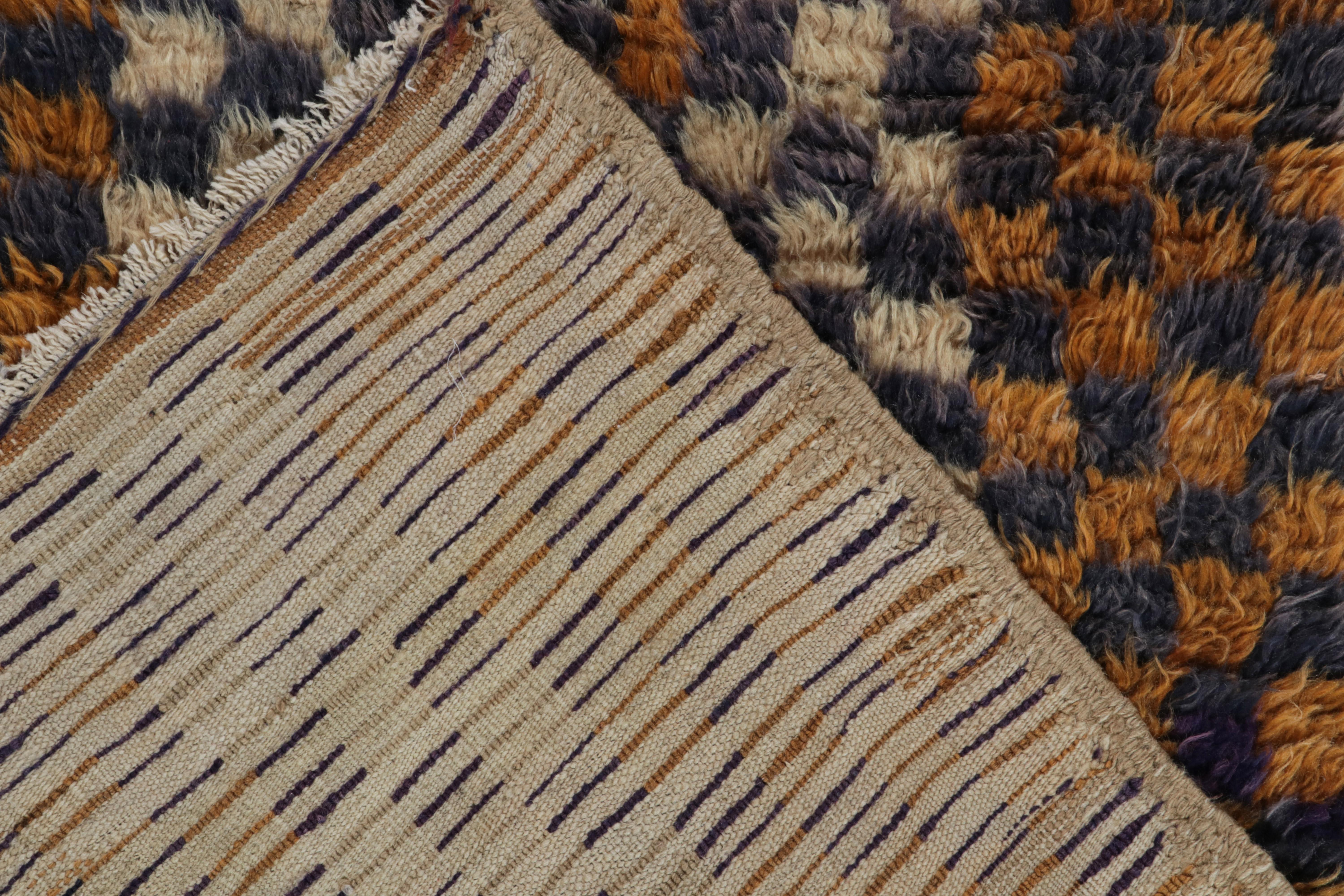 Mid-20th Century 1950s Vintage Tulu Tribal Rug in Orange-Gold Geometric Pattern by Rug & Kilim For Sale