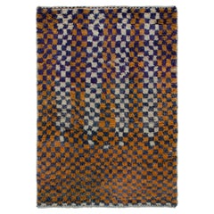 1950s Vintage Tulu Tribal Rug in Orange-Gold, Purple and White Geometric Pattern