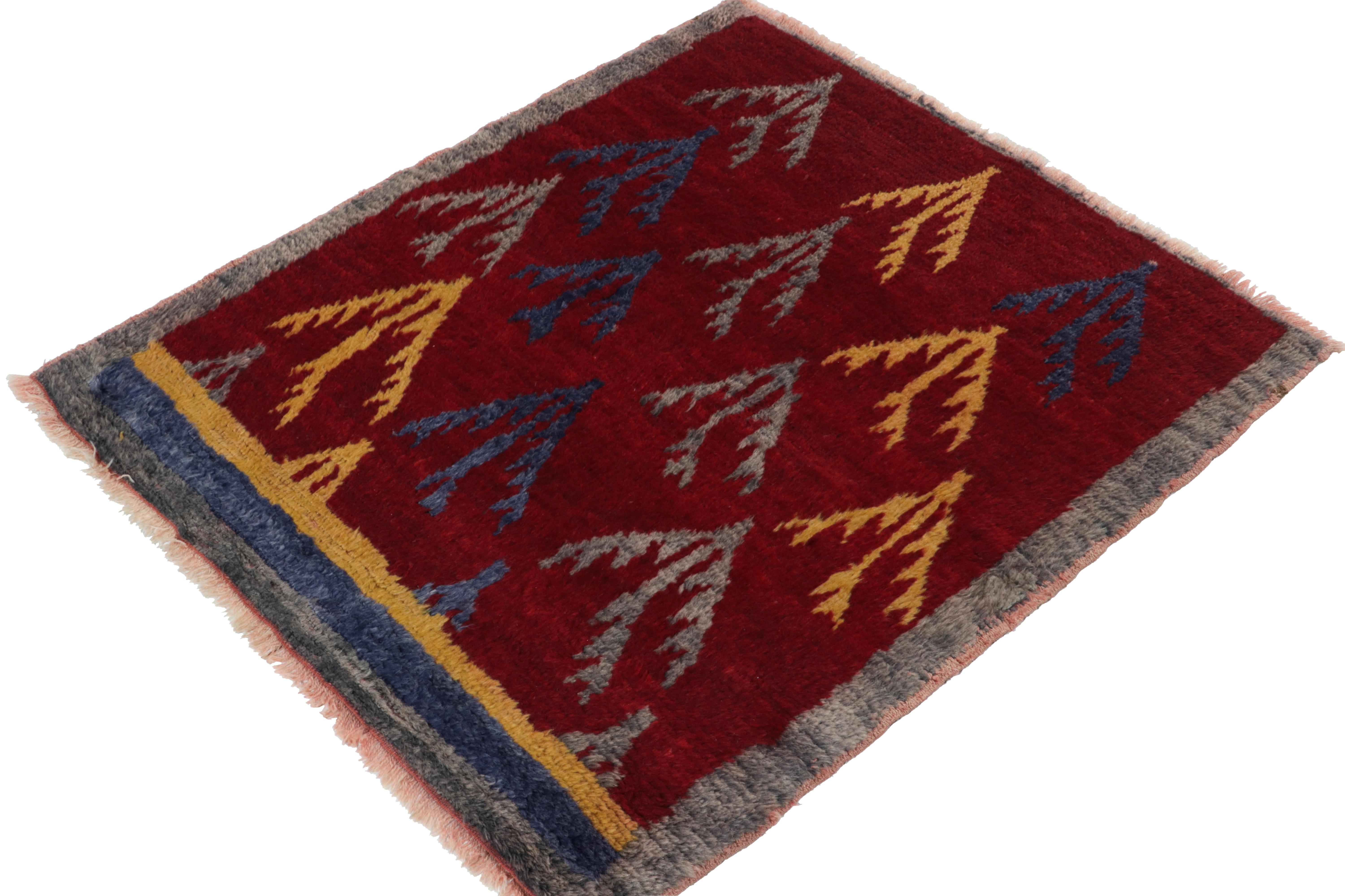 Turkish 1950s Vintage Tulu Tribal Rug in Red, Blue Geometric Pattern by Rug & Kilim For Sale