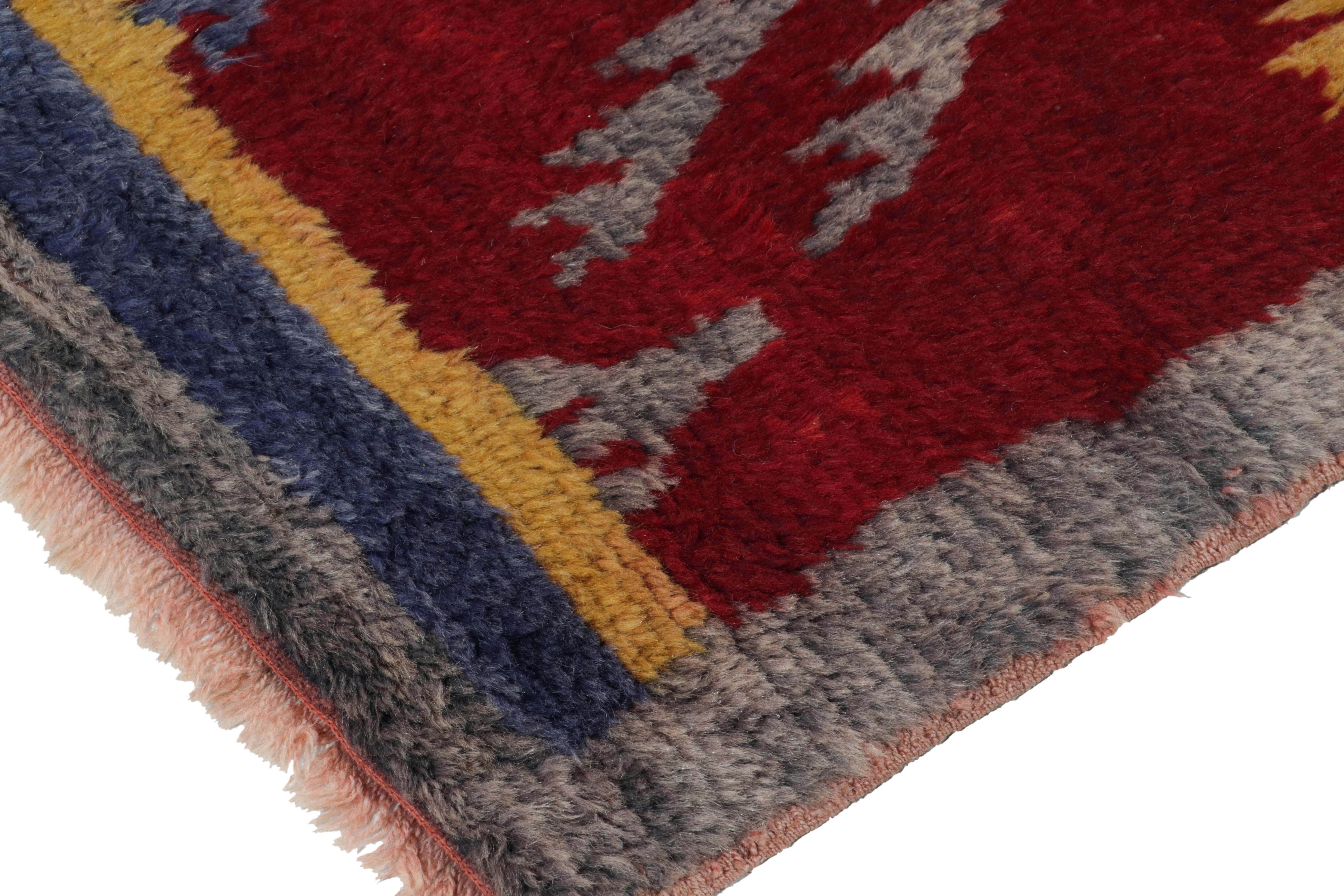 1950s Vintage Tulu Tribal Rug in Red, Blue Geometric Pattern by Rug & Kilim In Good Condition For Sale In Long Island City, NY