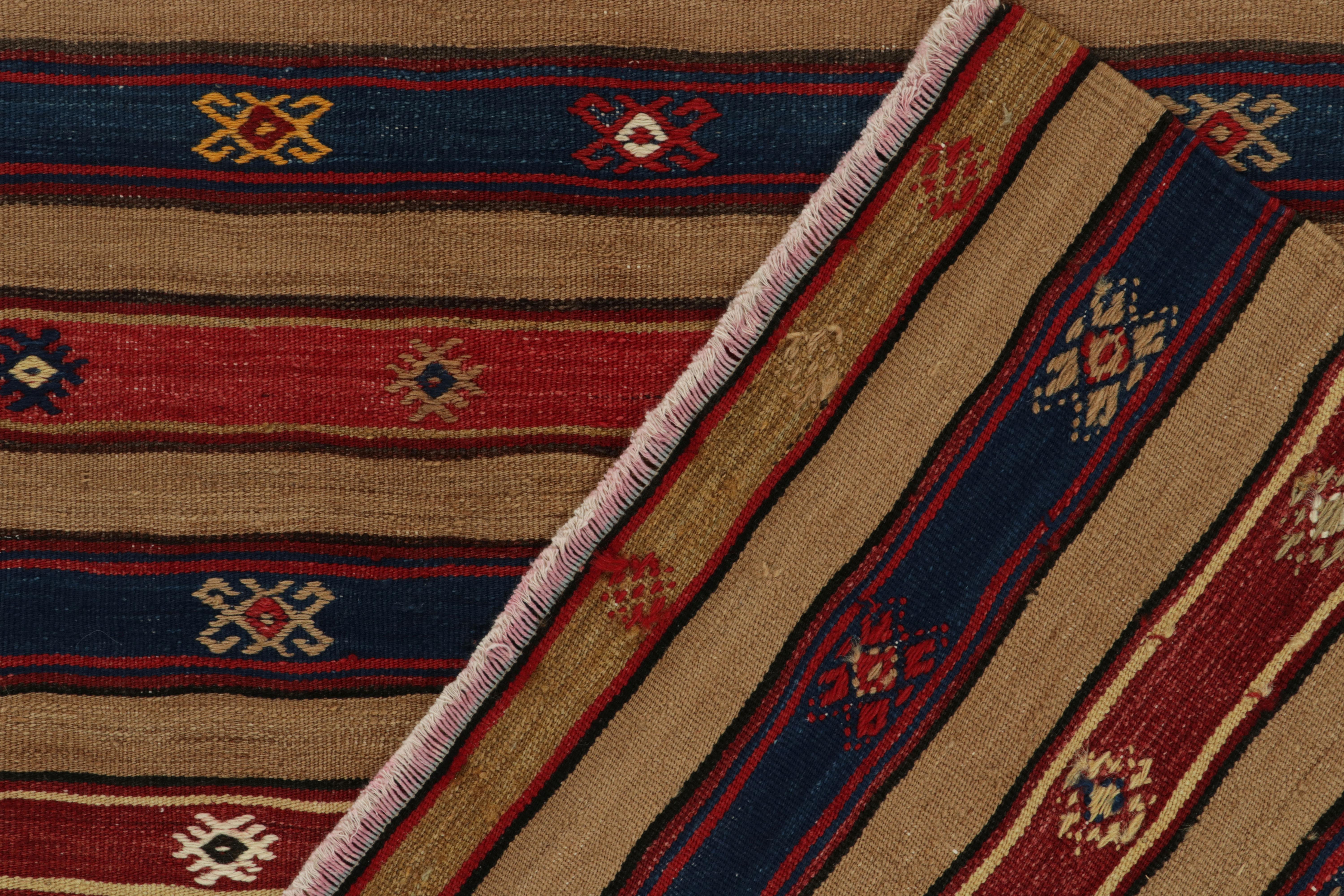 1950s Vintage Turkish Kilim in Red, Blue and Beige-Brown Stripes by Rug & Kilim In Good Condition In Long Island City, NY