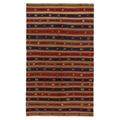 1950s Vintage Turkish Kilim in Red, Blue and Beige-Brown Stripes by Rug & Kilim