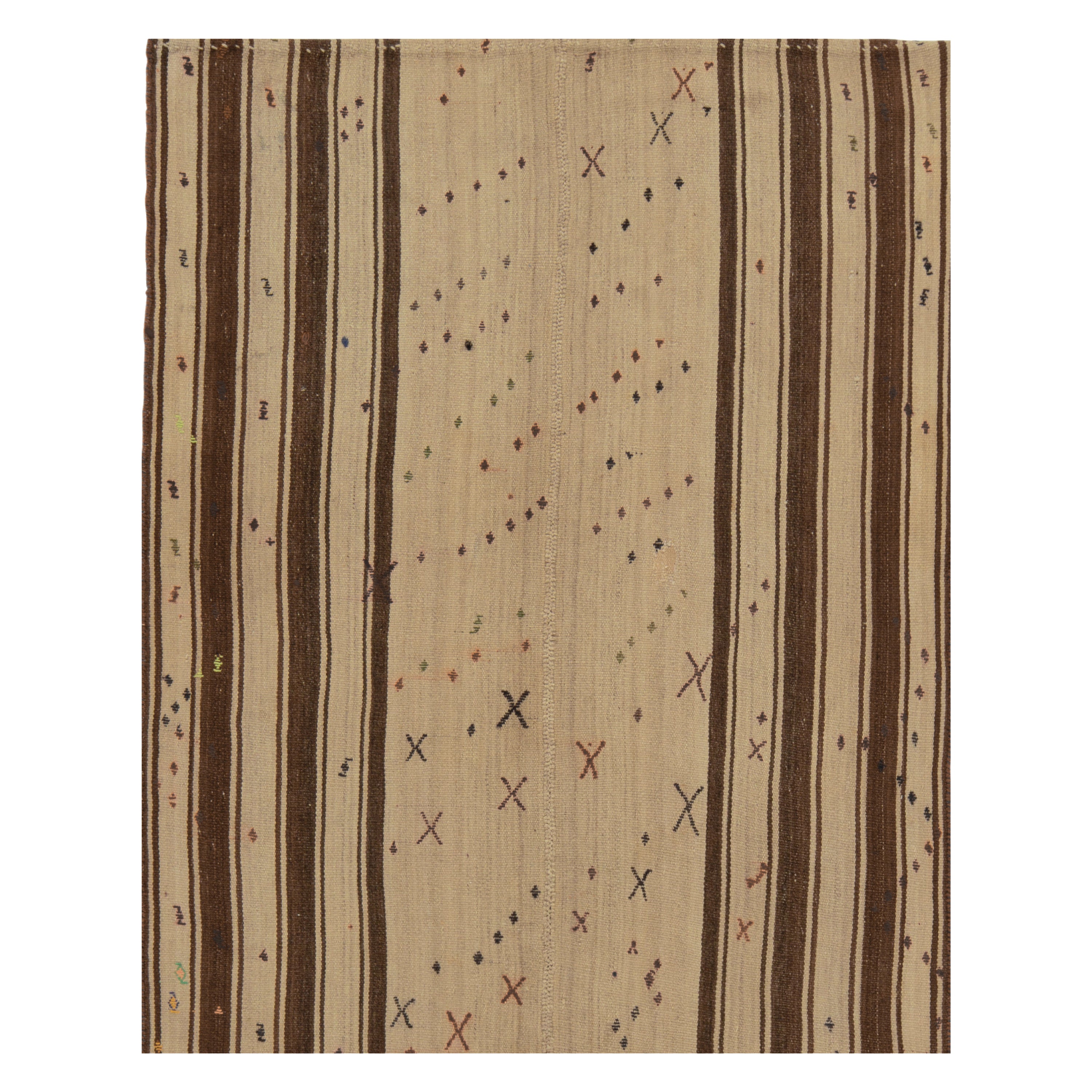 1950s, Vintage Turkish Kilim Rug in Beige Geometric Patterns by Rug & Kilim
