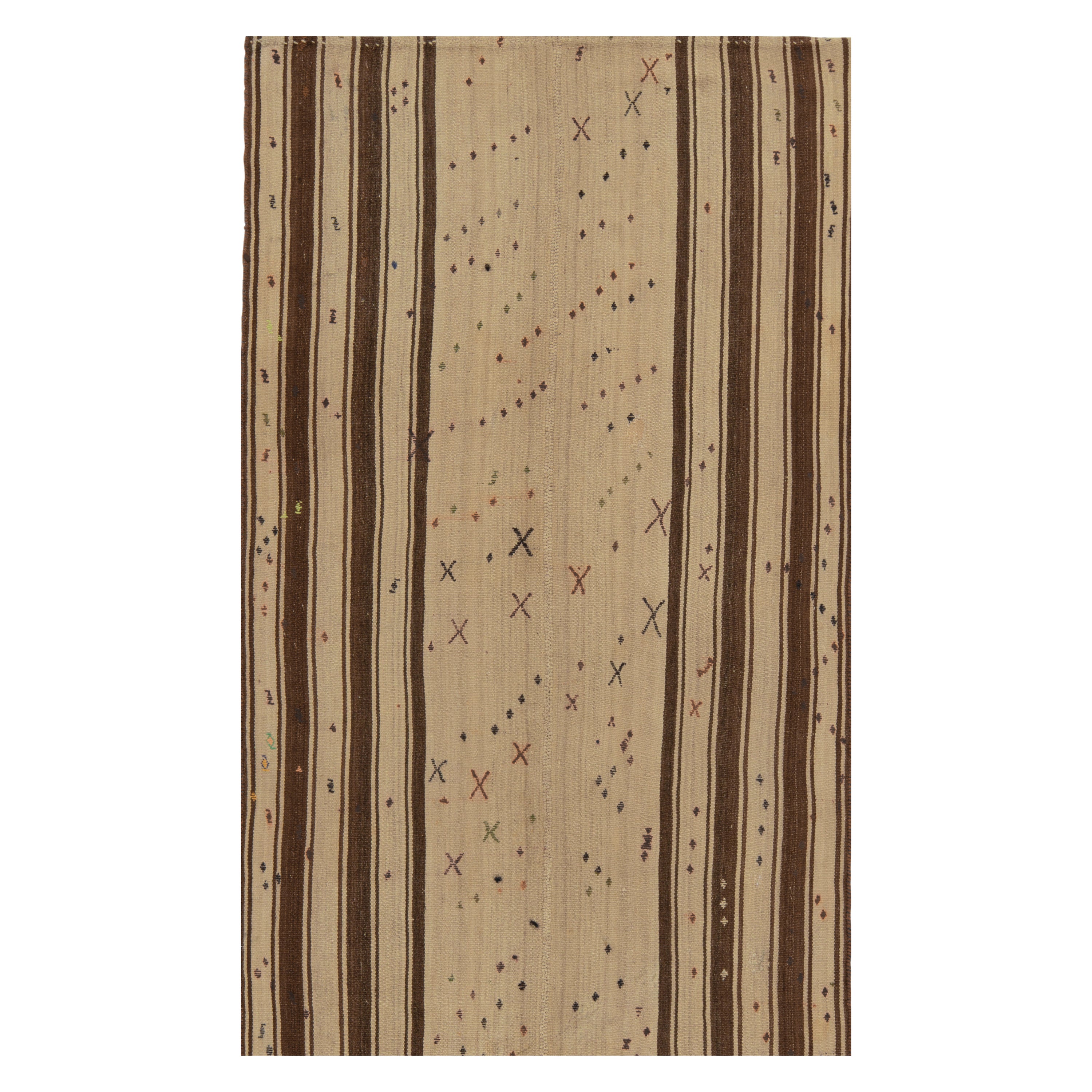 1950s, Vintage Turkish Kilim Rug in Beige Geometric Patterns by Rug & Kilim For Sale