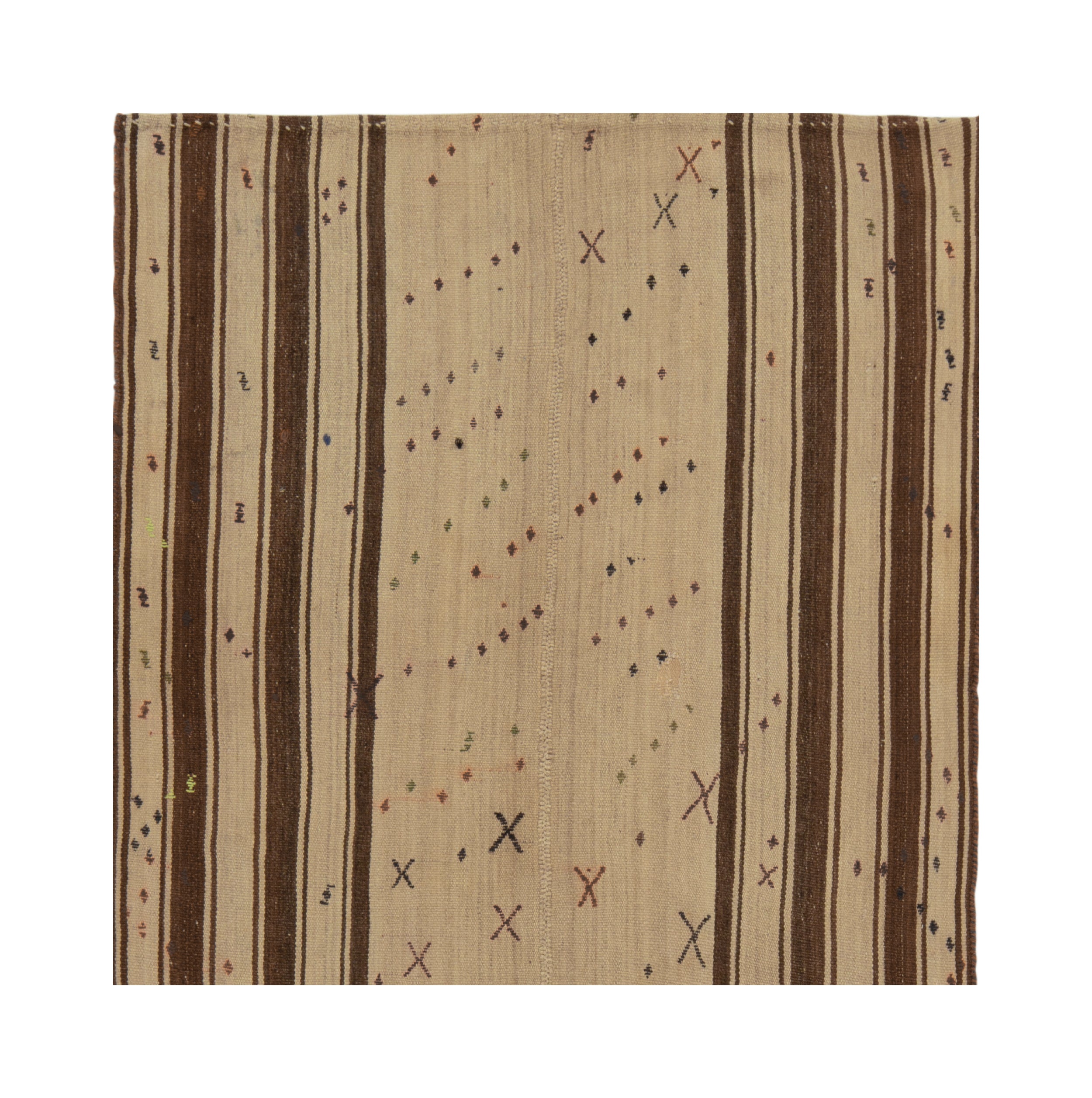 Tappeto Kilim turco vintage anni '50 con motivi geometrici beige di Rug & Kilim in vendita