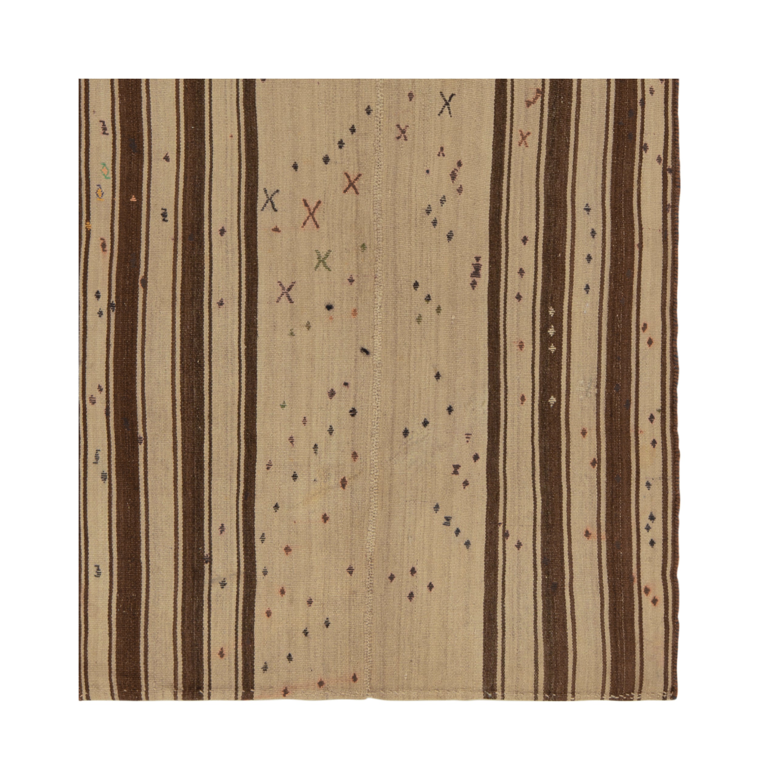 Tappeto Kilim turco vintage anni '50 con motivi geometrici beige di Rug & Kilim in vendita