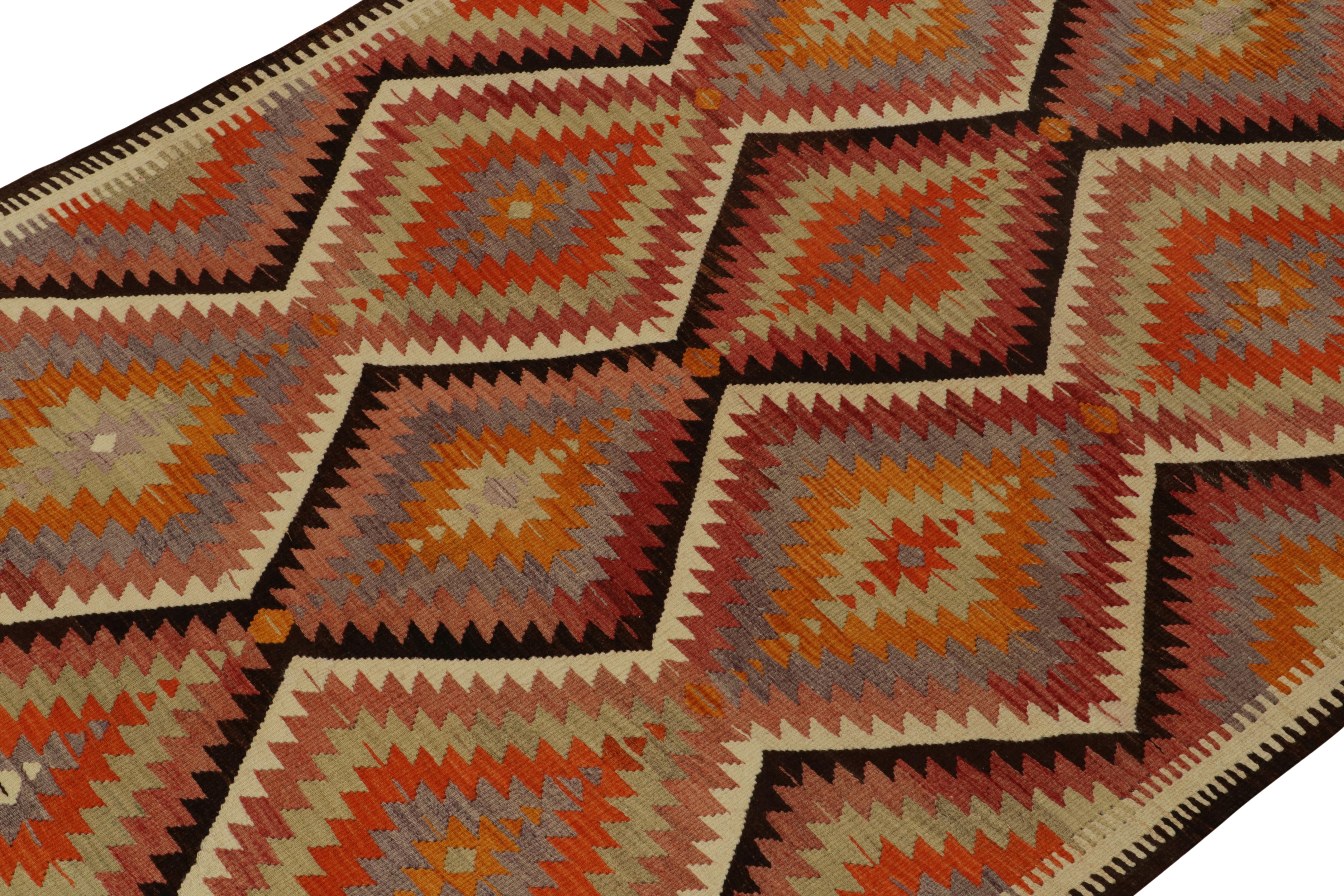 1950s Vintage Turkish Kilim rug in Green Orange Geometric Pattern In Good Condition In Long Island City, NY