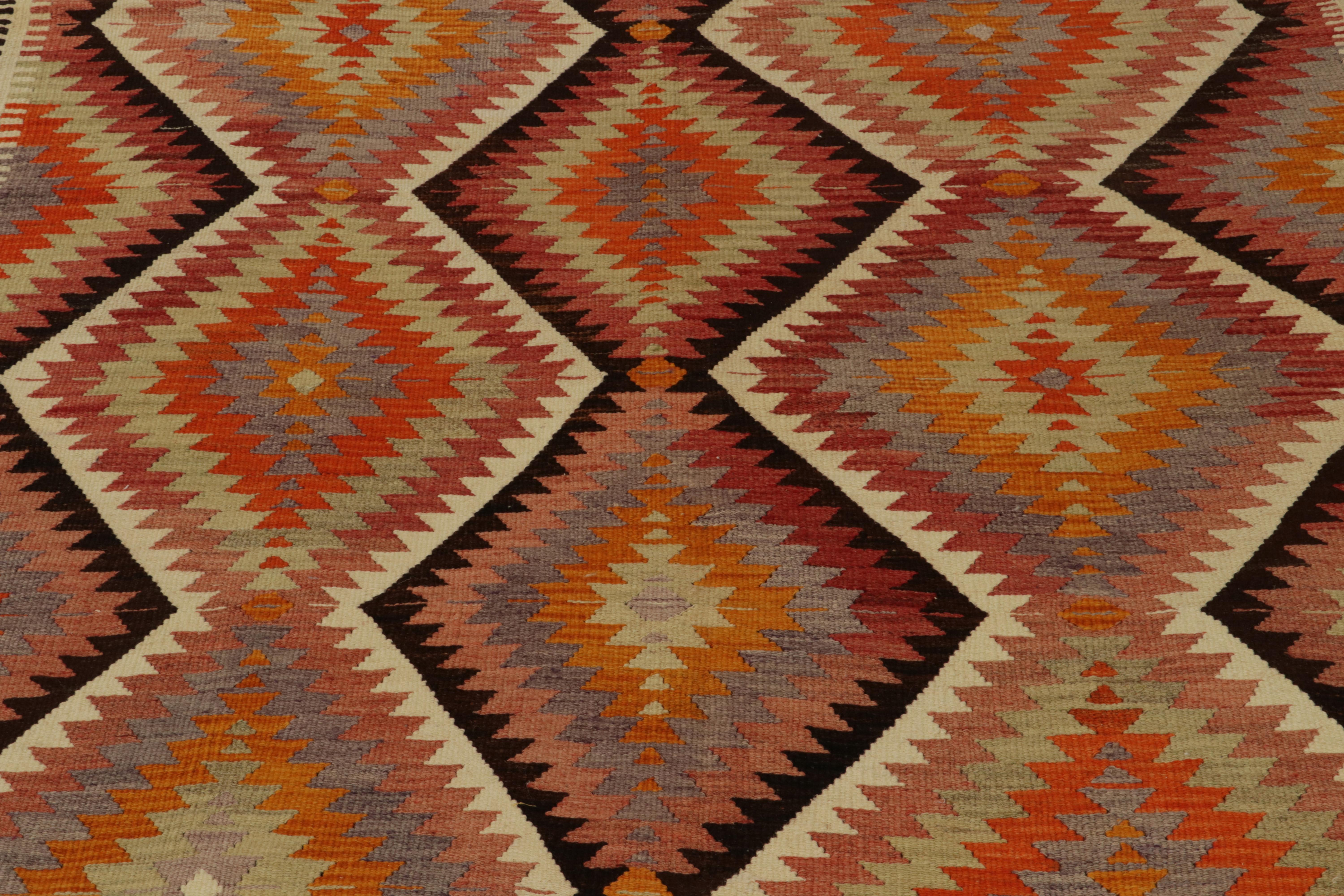 Wool 1950s Vintage Turkish Kilim rug in Green Orange Geometric Pattern