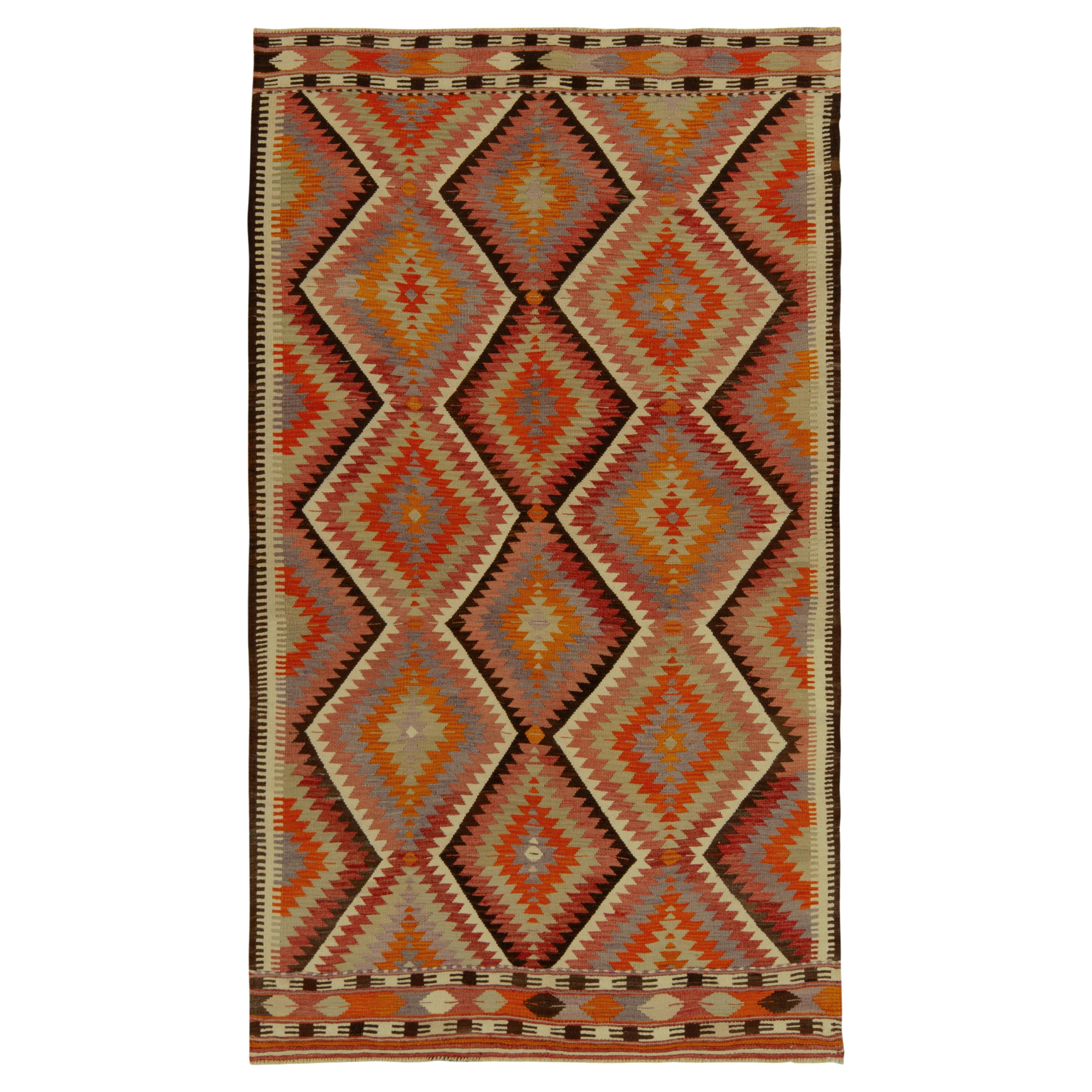 1950s Vintage Turkish Kilim rug in Green Orange Geometric Pattern
