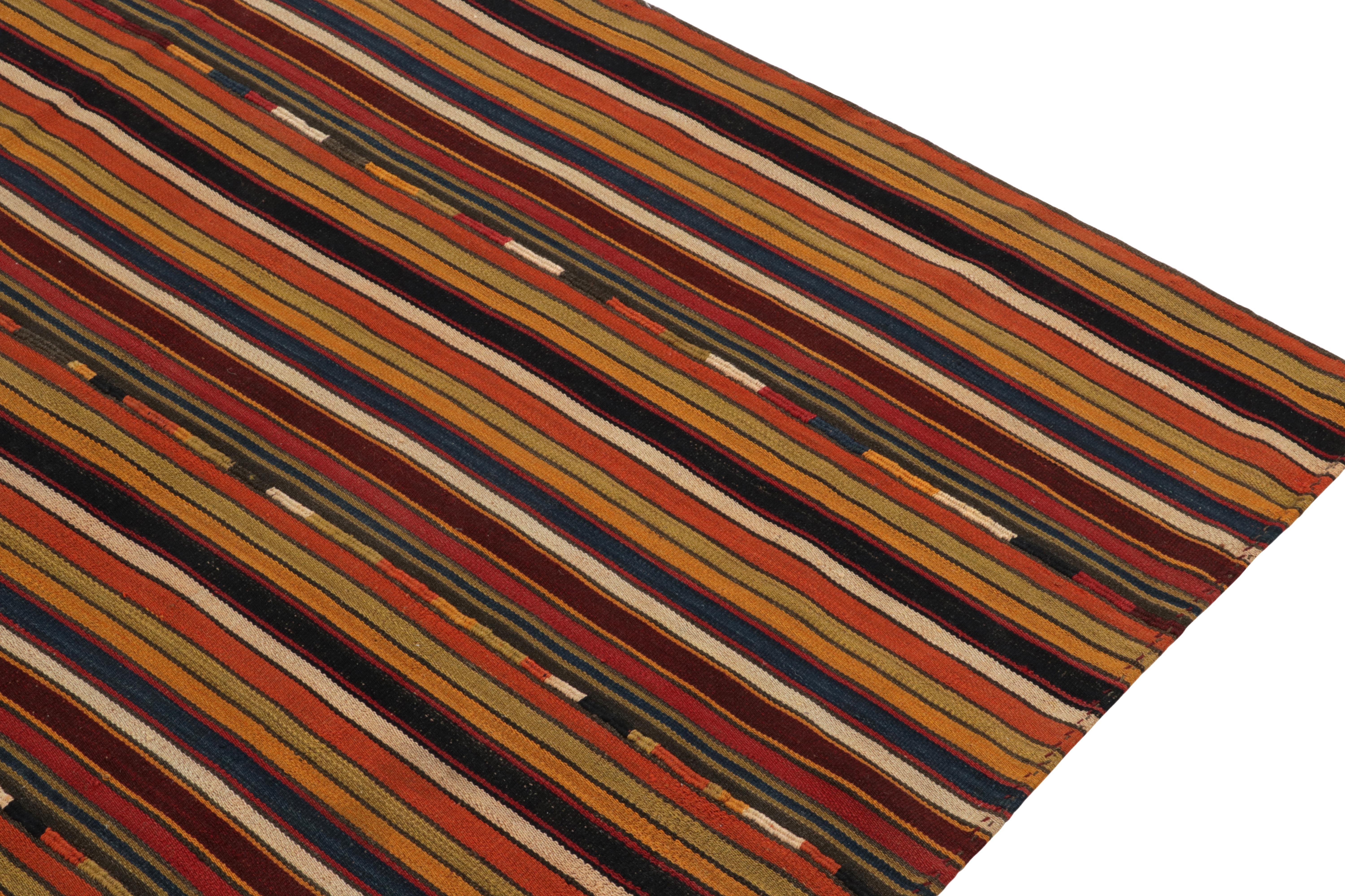 Mid-20th Century 1950s Vintage Turkish Kilim Rug in Multicolor Stripes, Square Rug by Rug & Kilim For Sale