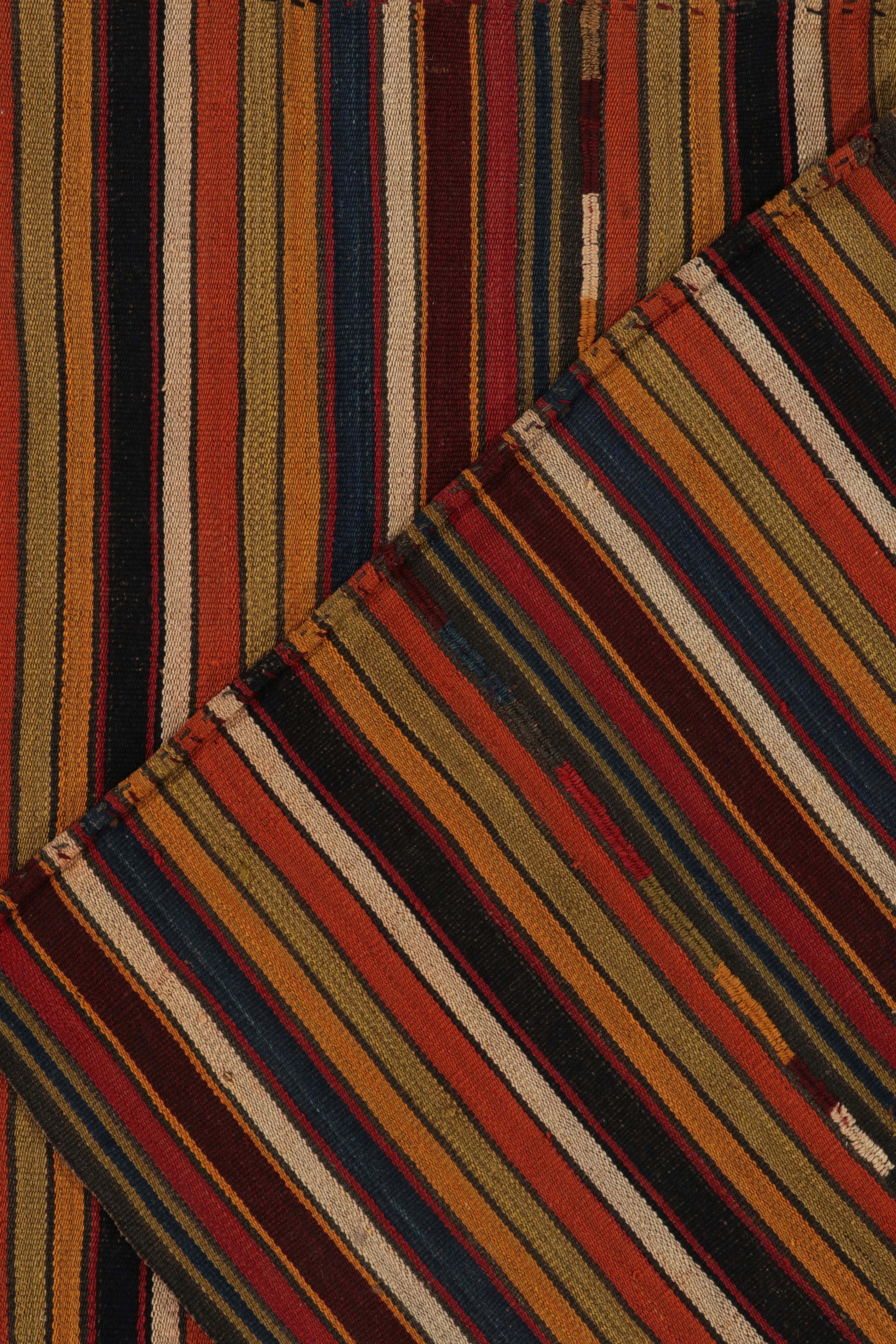 Wool 1950s Vintage Turkish Kilim Rug in Multicolor Stripes, Square Rug by Rug & Kilim For Sale