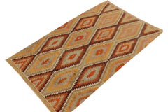 1950s Vintage Turkish Kilim rug in Orange, Gold Geometric Pattern by Rug & Kilim