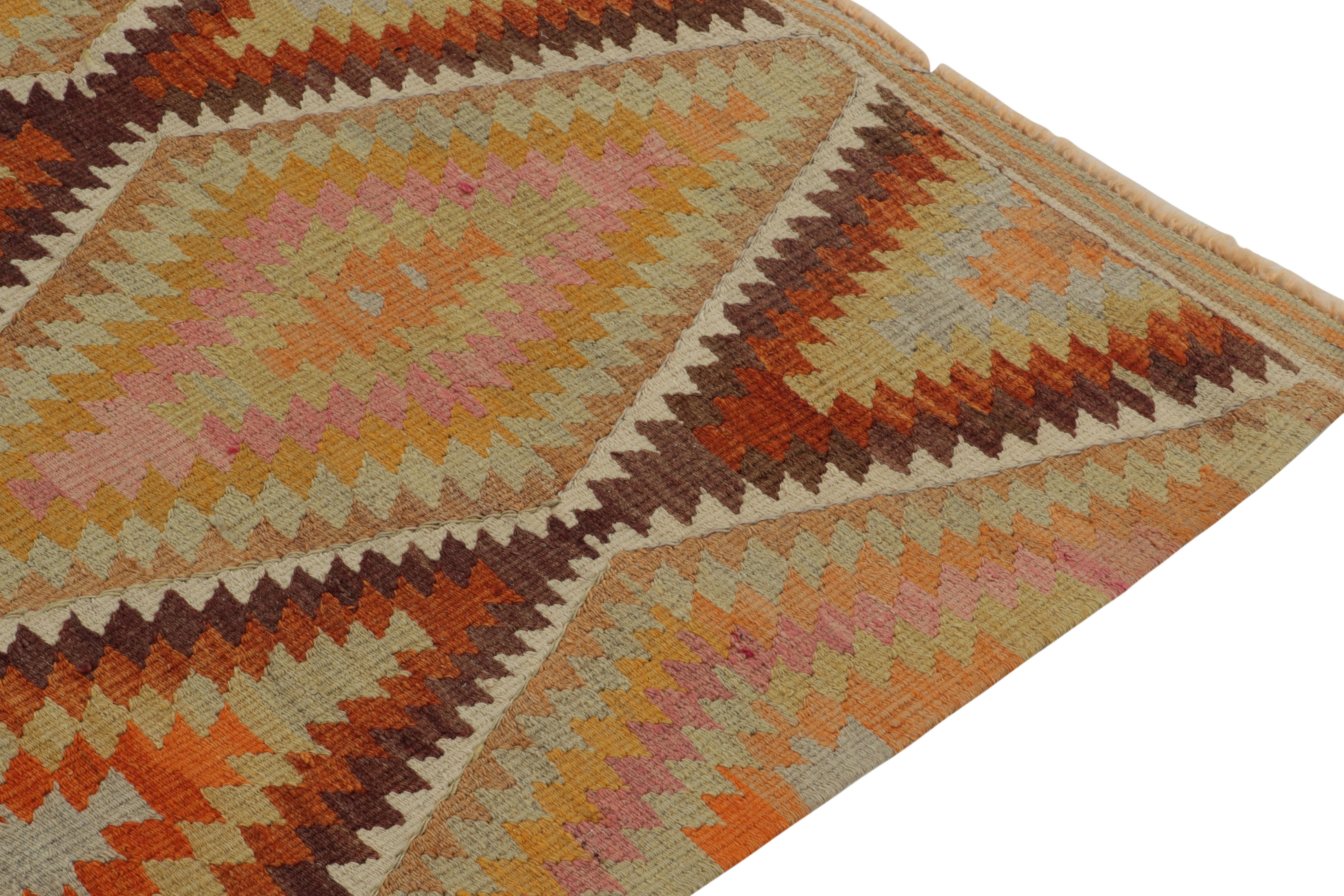 1950s Vintage Turkish Kilim rug in Orange, Gold Geometric Pattern by Rug & Kilim In Good Condition For Sale In Long Island City, NY