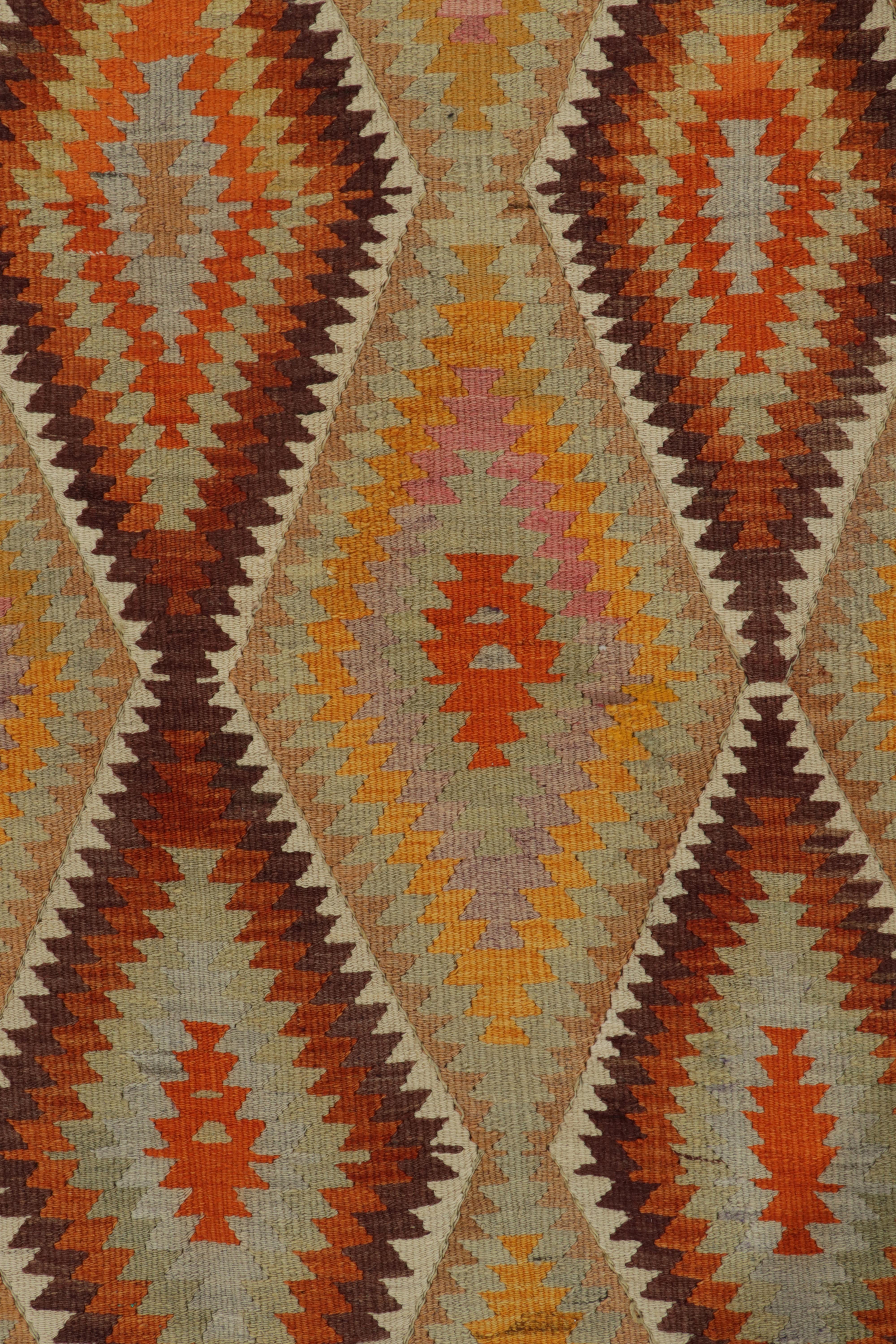 Mid-20th Century 1950s Vintage Turkish Kilim rug in Orange, Gold Geometric Pattern by Rug & Kilim For Sale