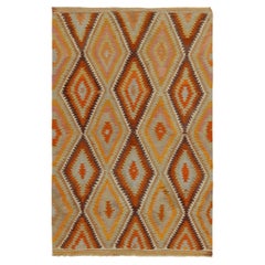 1950s Vintage Turkish Kilim rug in Orange, Gold and Teal Geometric Patterns