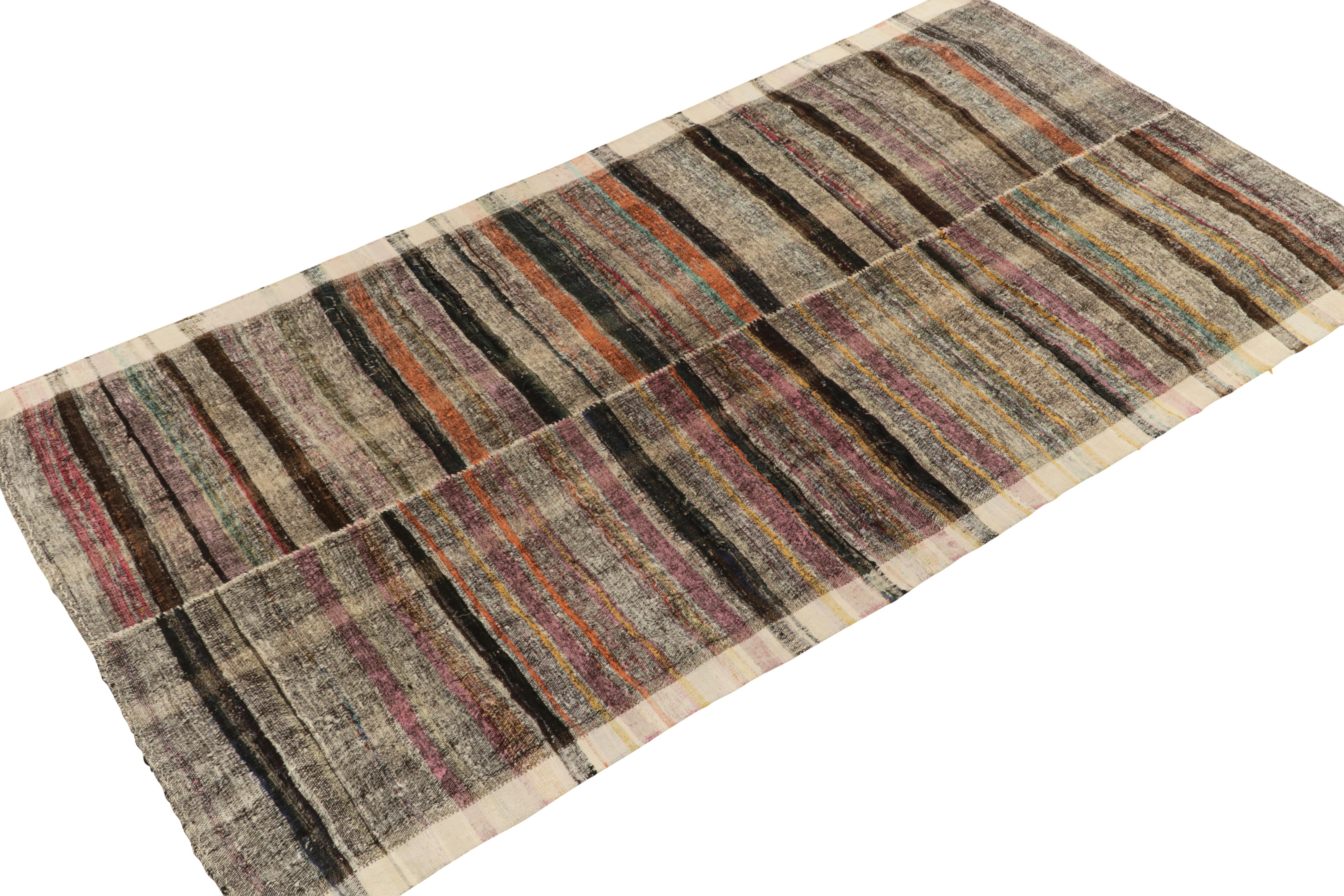 Modern 1950s Vintage Turkish Kilim Rug in Panel Style Stripe Patterns by Rug & Kilim For Sale