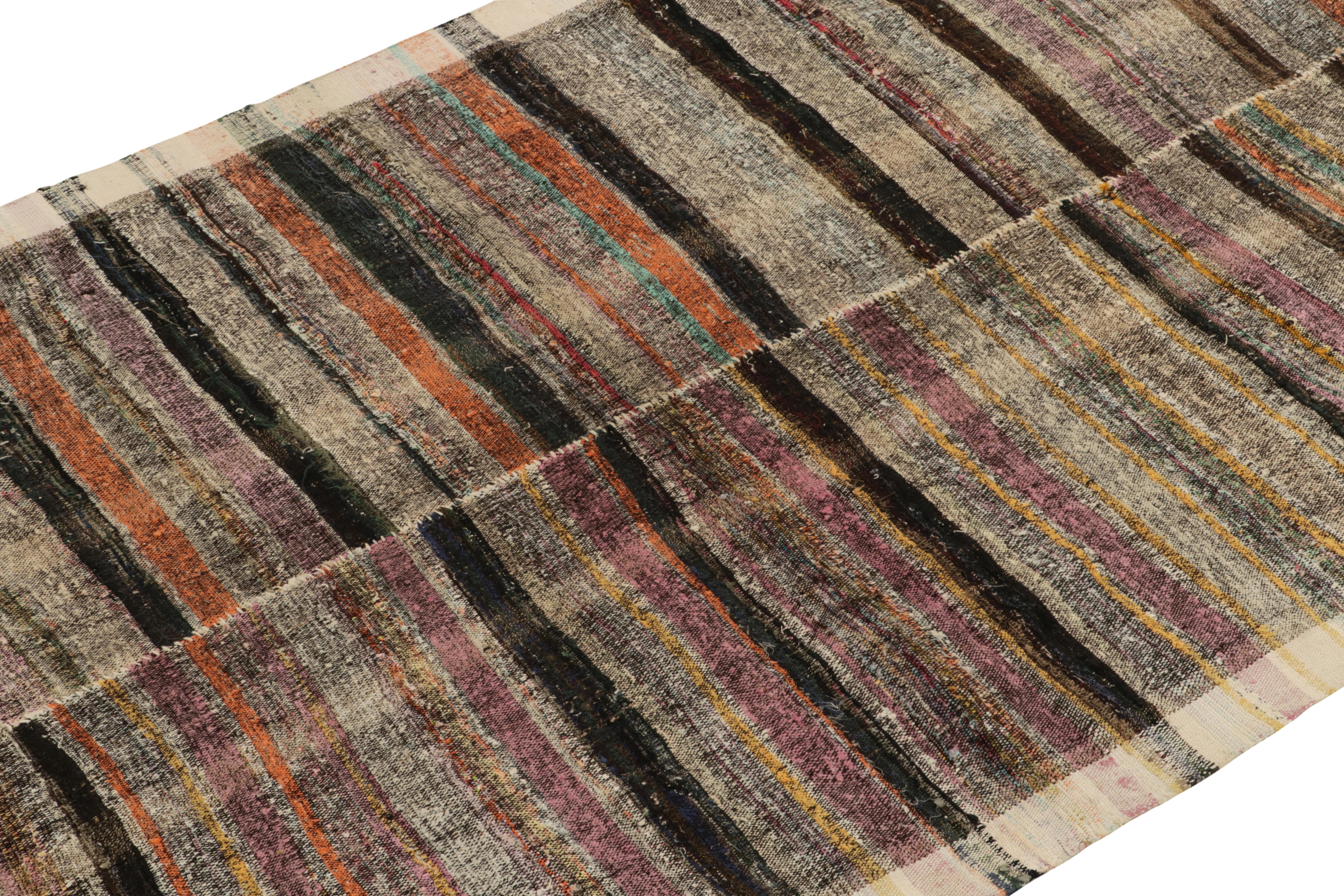 Persian 1950s Vintage Turkish Kilim Rug in Panel Style Stripe Patterns by Rug & Kilim For Sale
