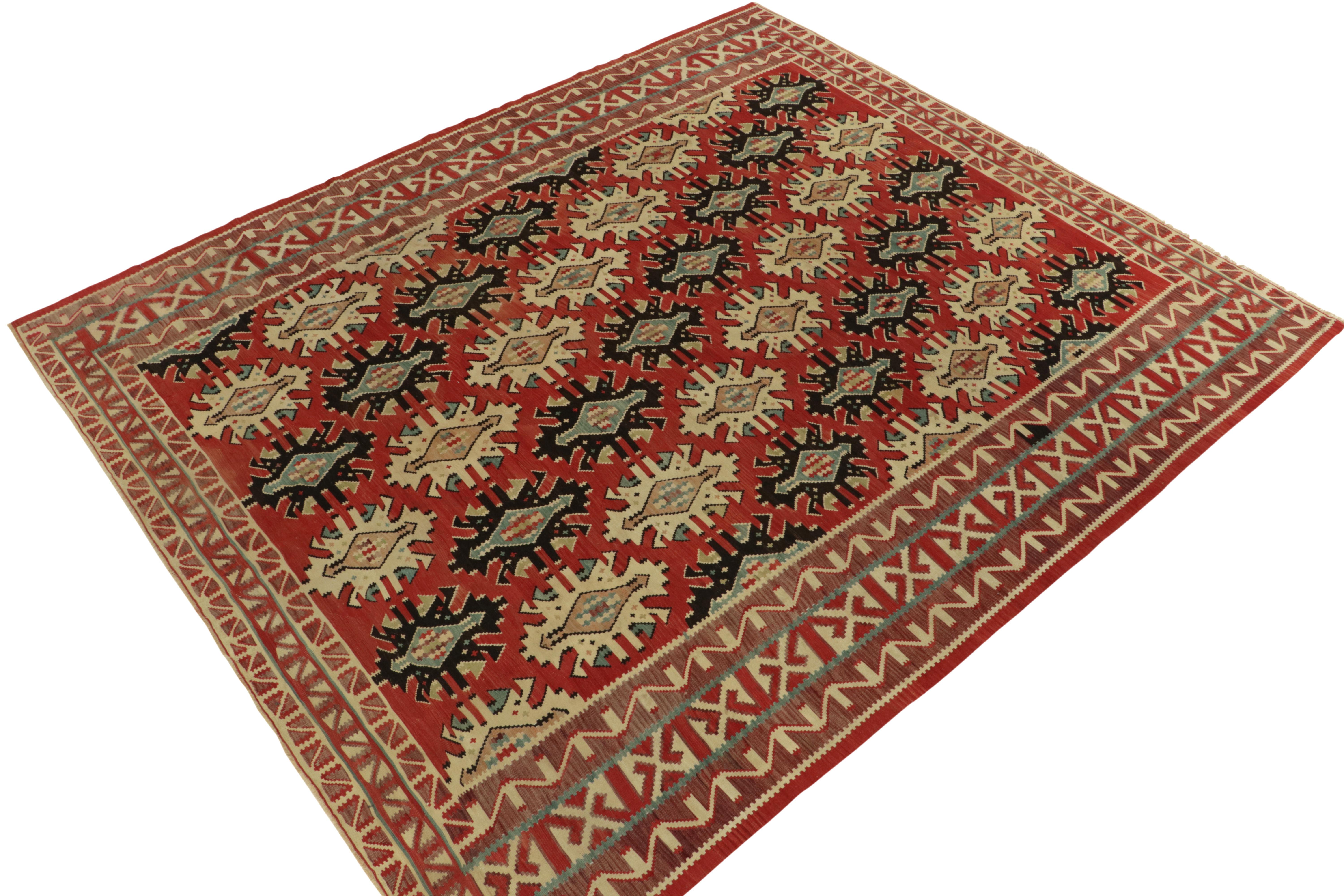 Handwoven in fine wool, a 10x12 vintage kilim rug from Turkey, now joining our Kilim & Flatweave collection. 

Carrying a folk art appeal, the 1950s piece reflects a marriage of Macedonian and Caucasian sensibility in design with traditional