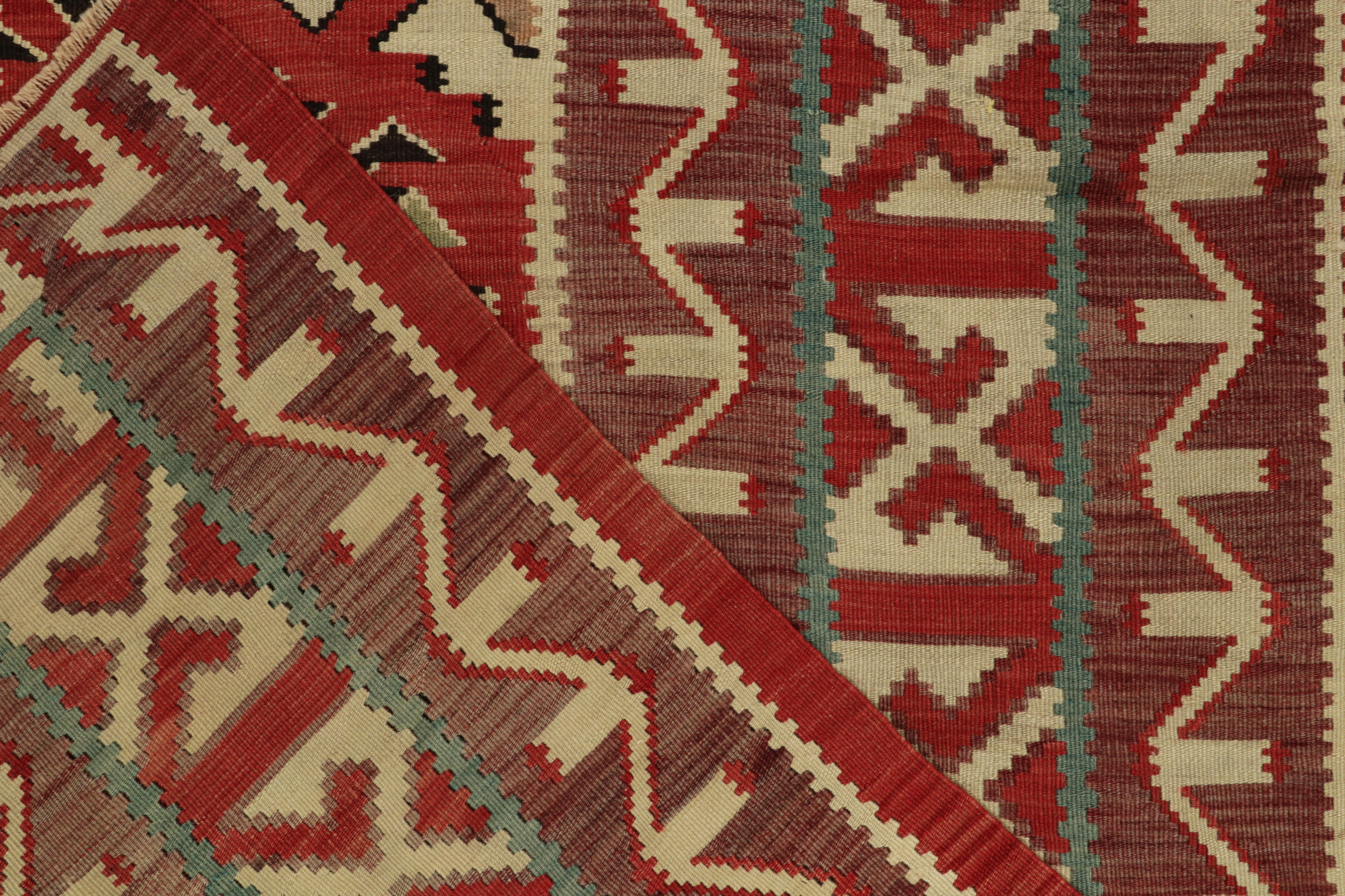 1950s Vintage Turkish Rug in Red, Beige & Blue Geometric Pattern by Rug & Kilim In Good Condition For Sale In Long Island City, NY