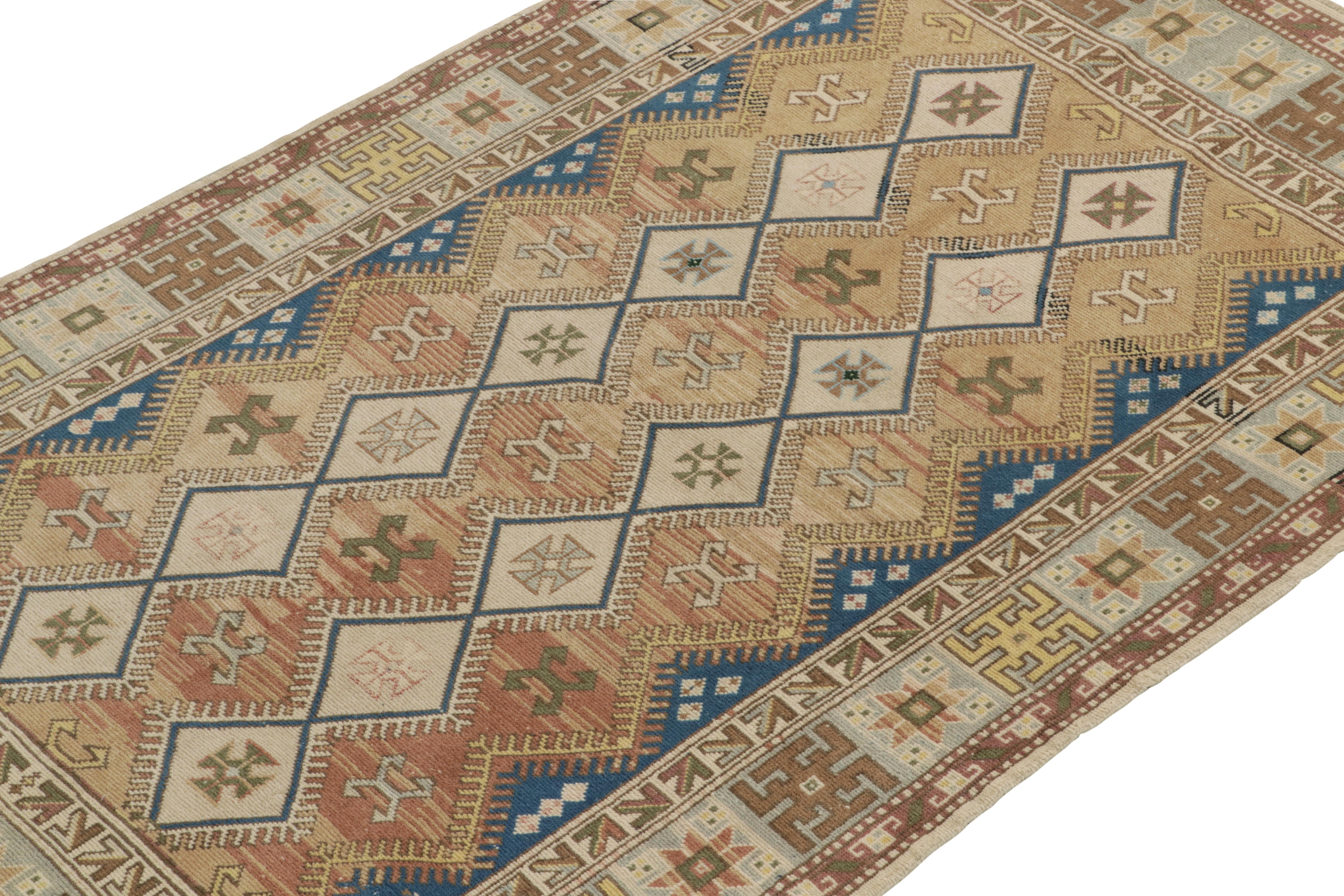 1950s, Vintage Turkish Tribal Rug Blue & Beige Geometric Pattern by Rug & Kilim In Good Condition For Sale In Long Island City, NY