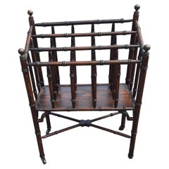 1950s Vintage Turned Oak Faux Bamboo Canterbury Reviewer Magazine Rack