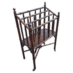 1950s Vintage Turned Oak Faux Bamboo Canterbury Reviewer Magazine Rack