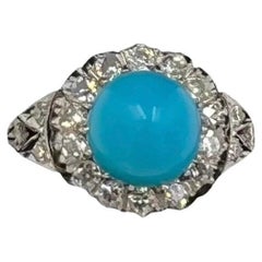 1950s Vintage Turquoise Diamond Platinum Cluster Ring 1950s Vintage Turquoise Diamond Platinum Cluster Ring