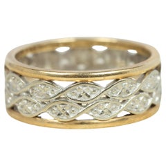 1950s Vintage Two-Tone Engraved 7.5mm Wedding Band in 14K White & Yellow Gold