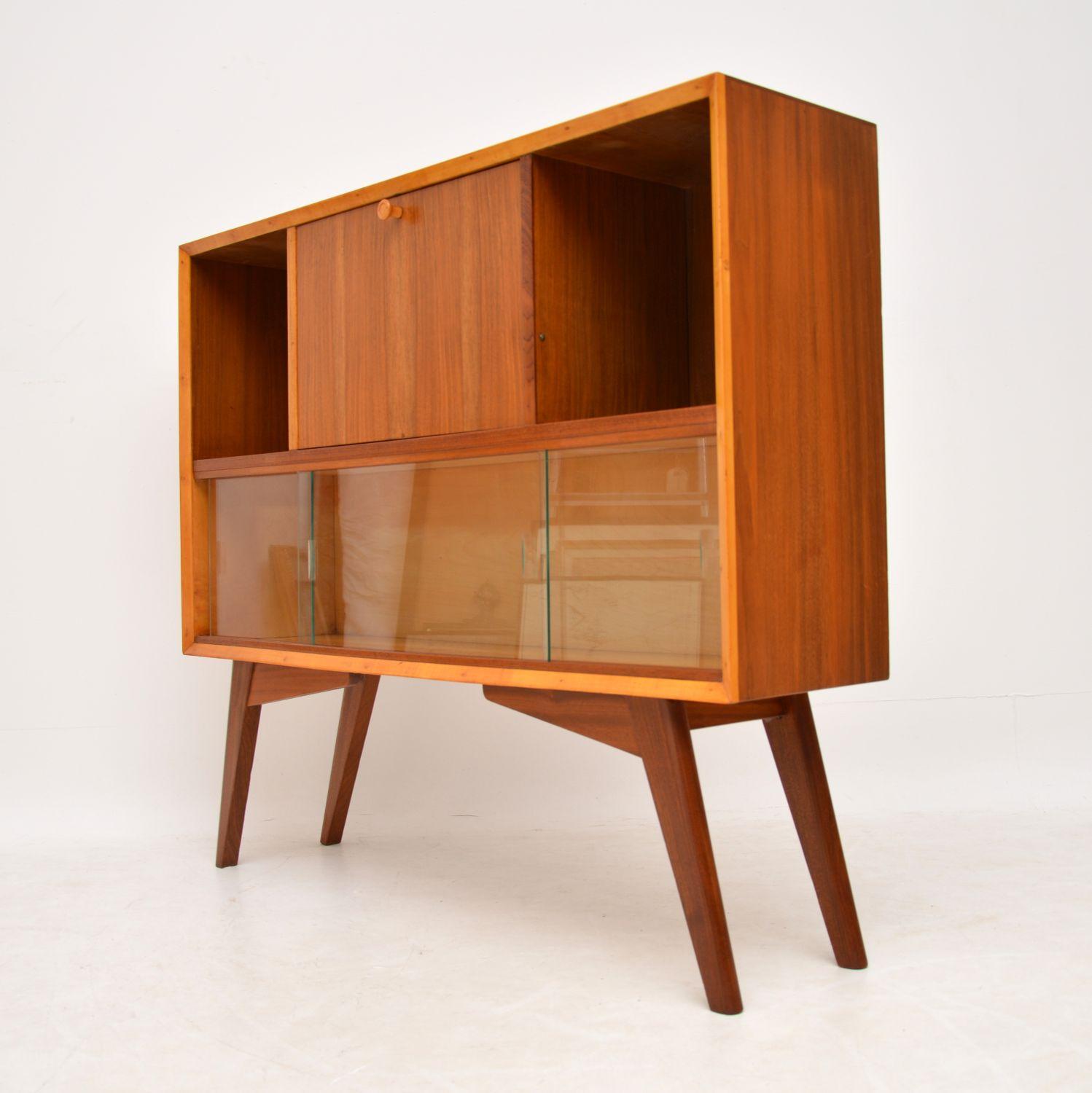 1950s Vintage Walnut Bureau Bookcase Cabinet In Good Condition In London, GB