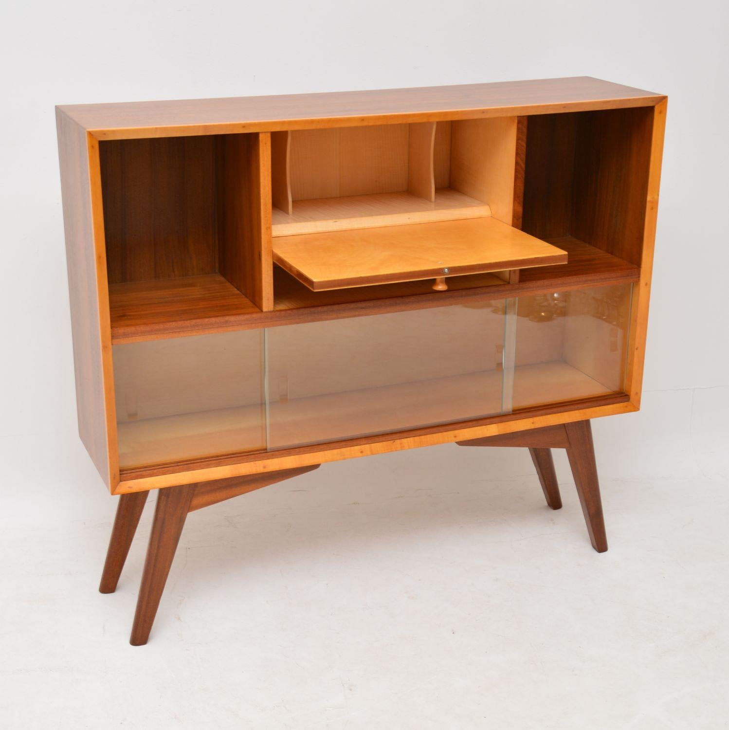 1950s Vintage Walnut Bureau Bookcase Cabinet 1