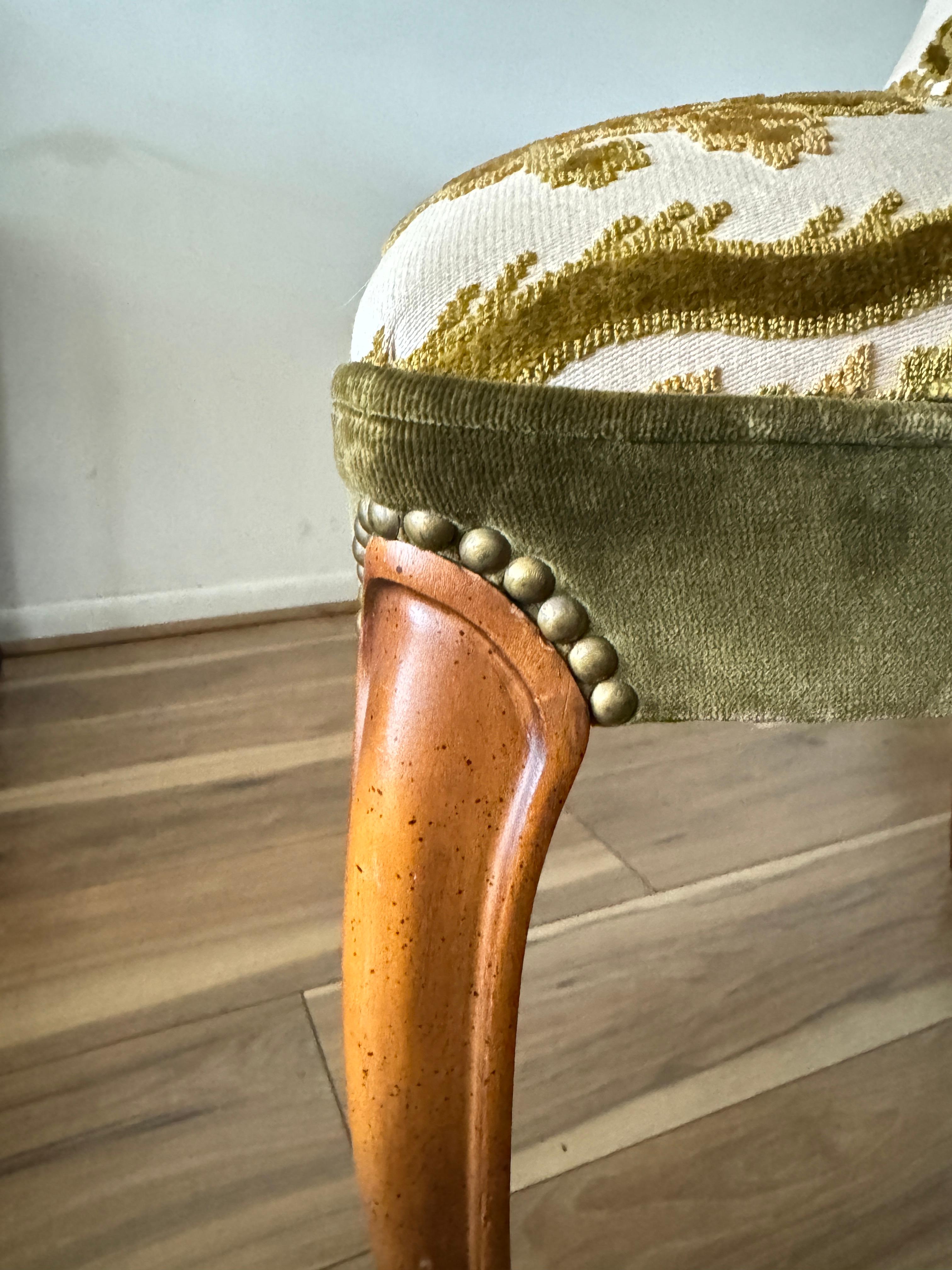 Upholstery 1950s Vintage Walnut Scoop Back Accent Chair With Cabriole Legs For Sale