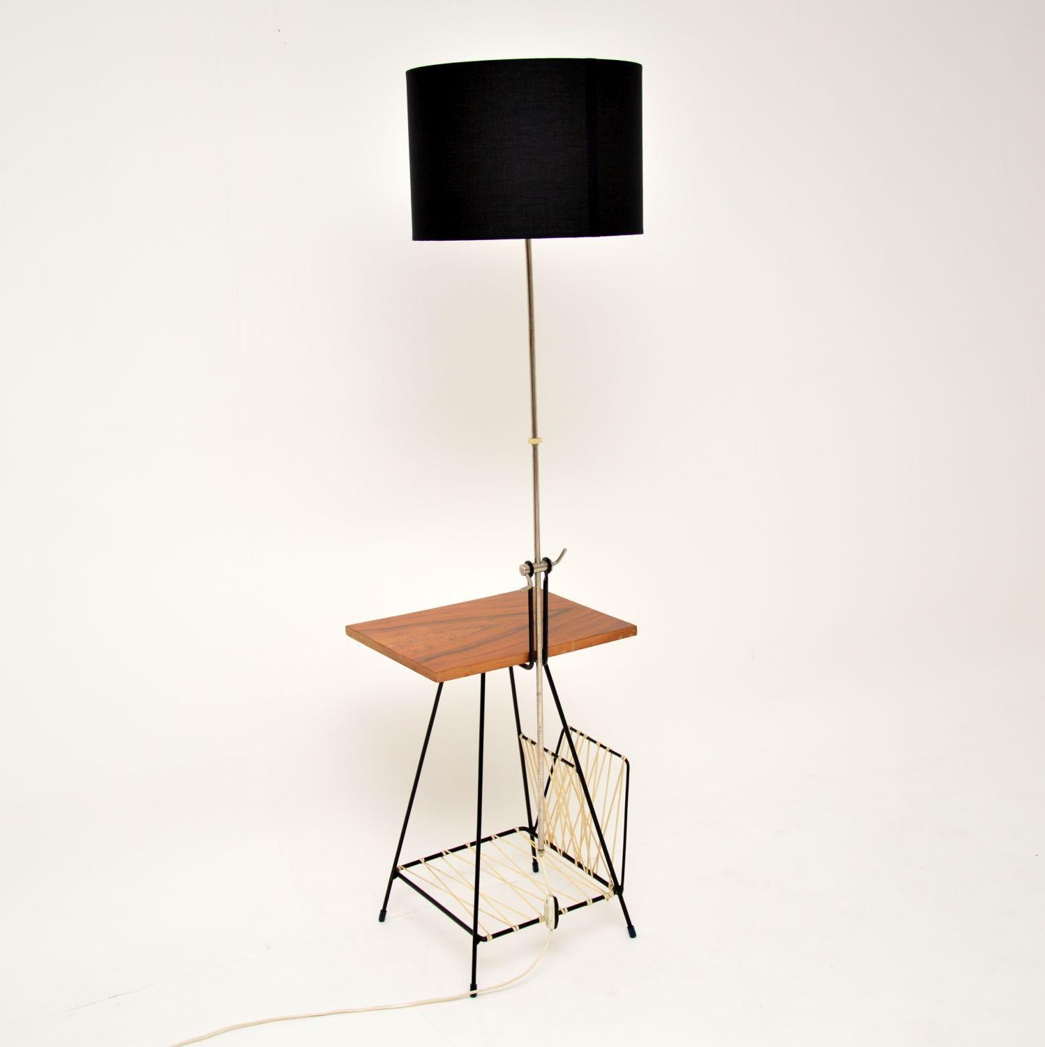 1950s Vintage Walnut and Steel Lamp Table 5