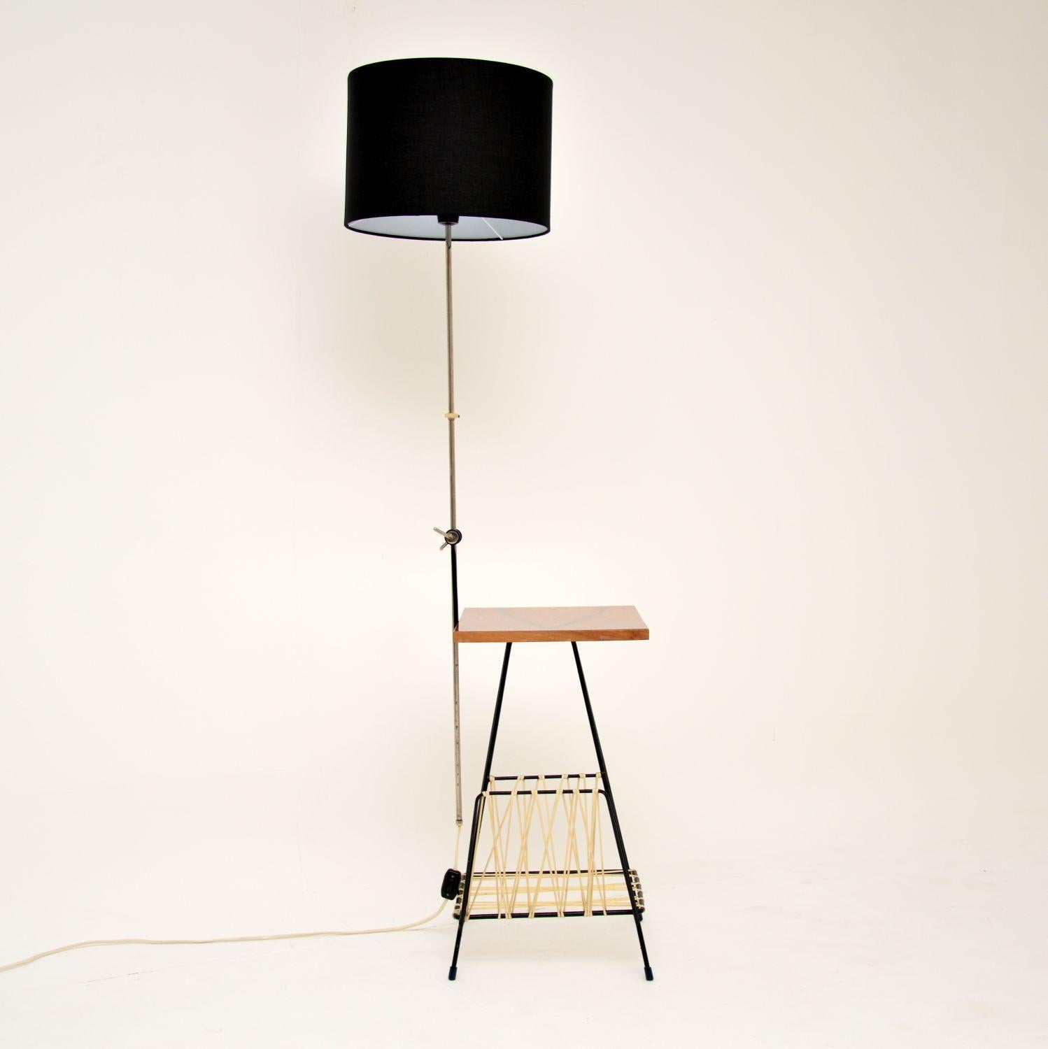 Mid-Century Modern 1950s Vintage Walnut and Steel Lamp Table