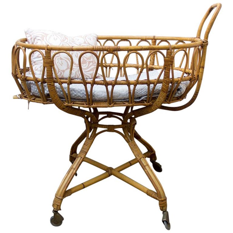 1950s Vintage Wicker Baby Cradle on Wheels at 1stDibs vintage baby
